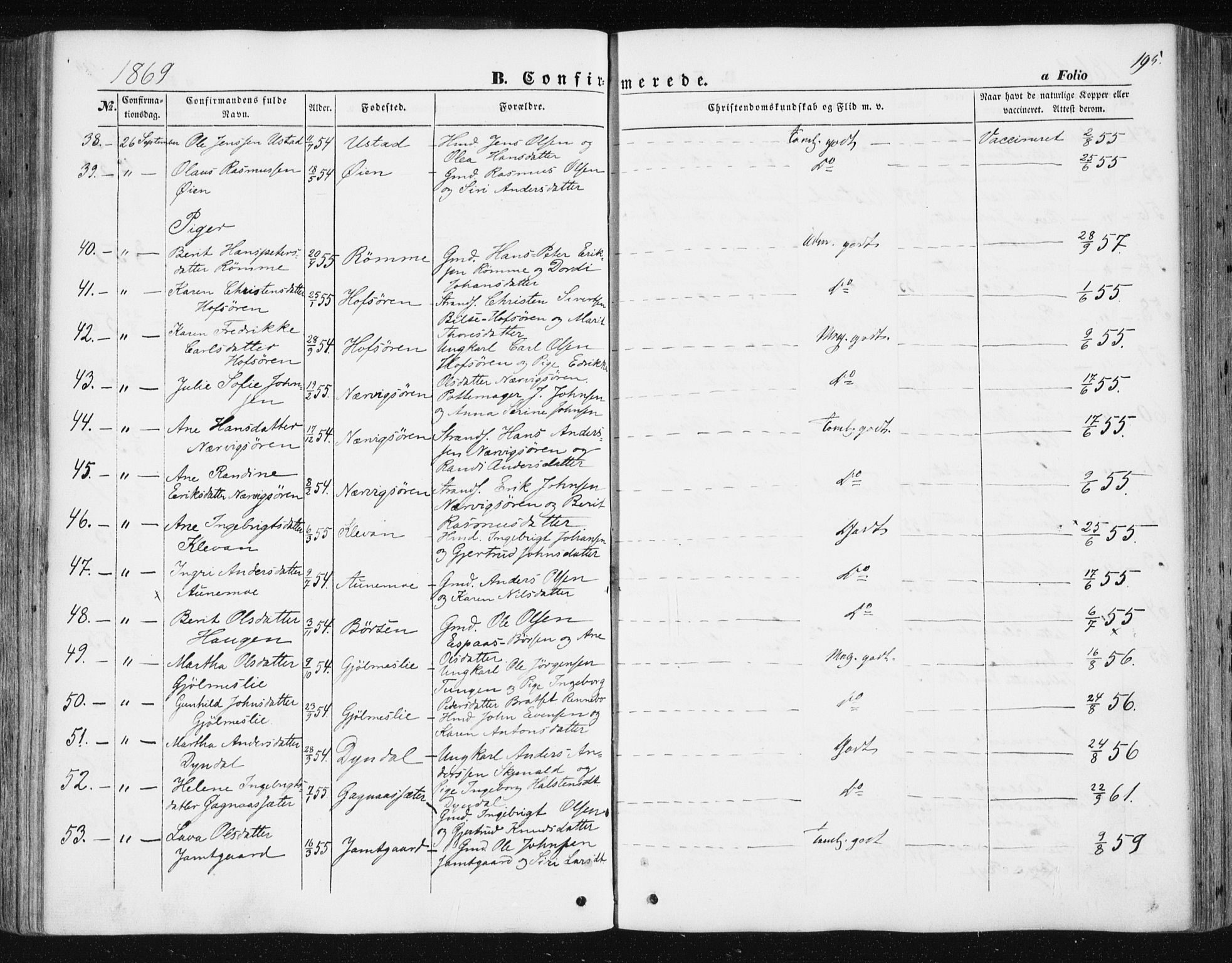 Ministerialprotokoller, klokkerbøker og fødselsregistre - Sør-Trøndelag, AV/SAT-A-1456/668/L0806: Parish register (official) no. 668A06, 1854-1869, p. 195