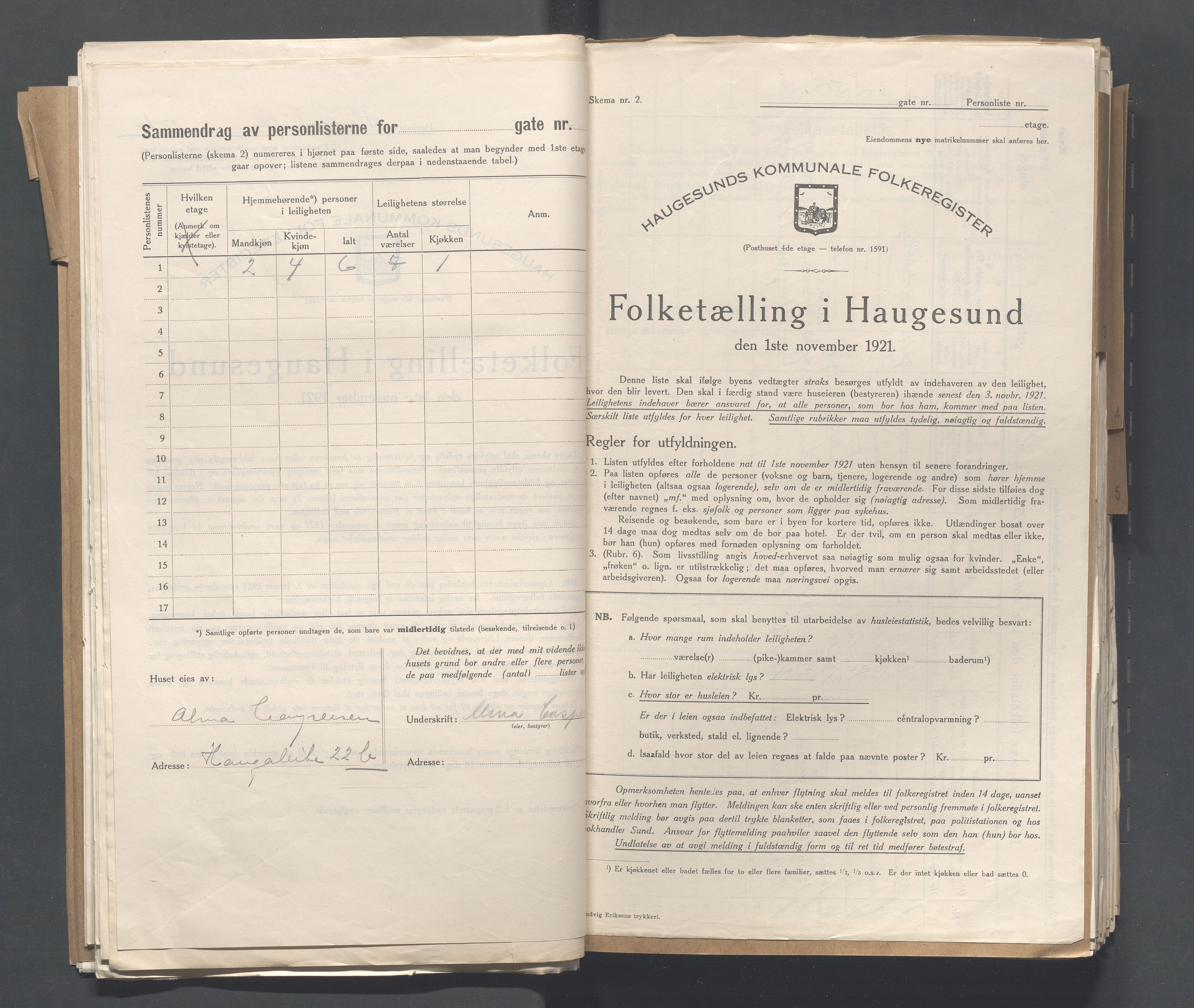 IKAR, Local census 1.11.1921 for Haugesund, 1921, p. 1899