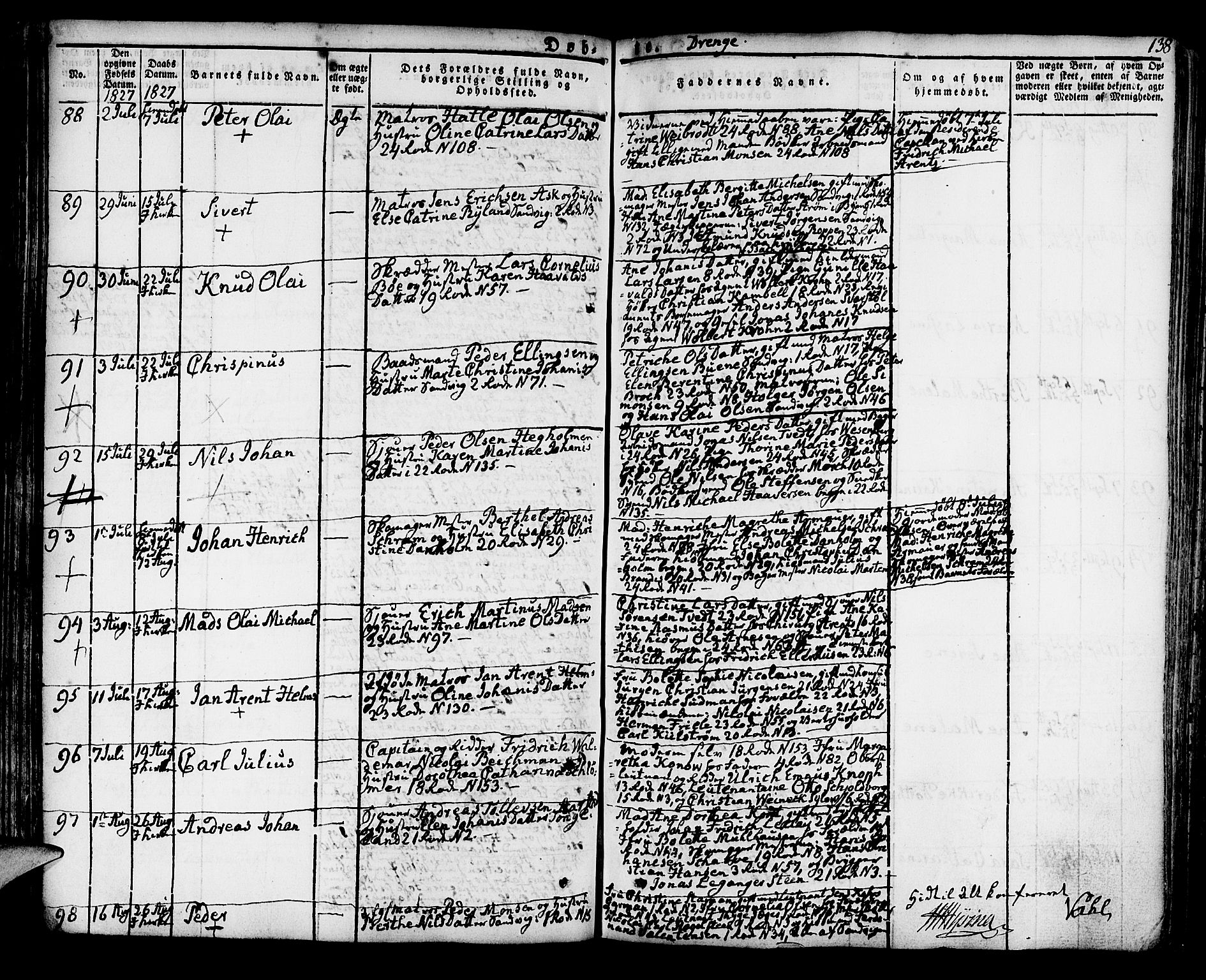 Korskirken sokneprestembete, AV/SAB-A-76101/H/Hab: Parish register (copy) no. A 3, 1821-1831, p. 138