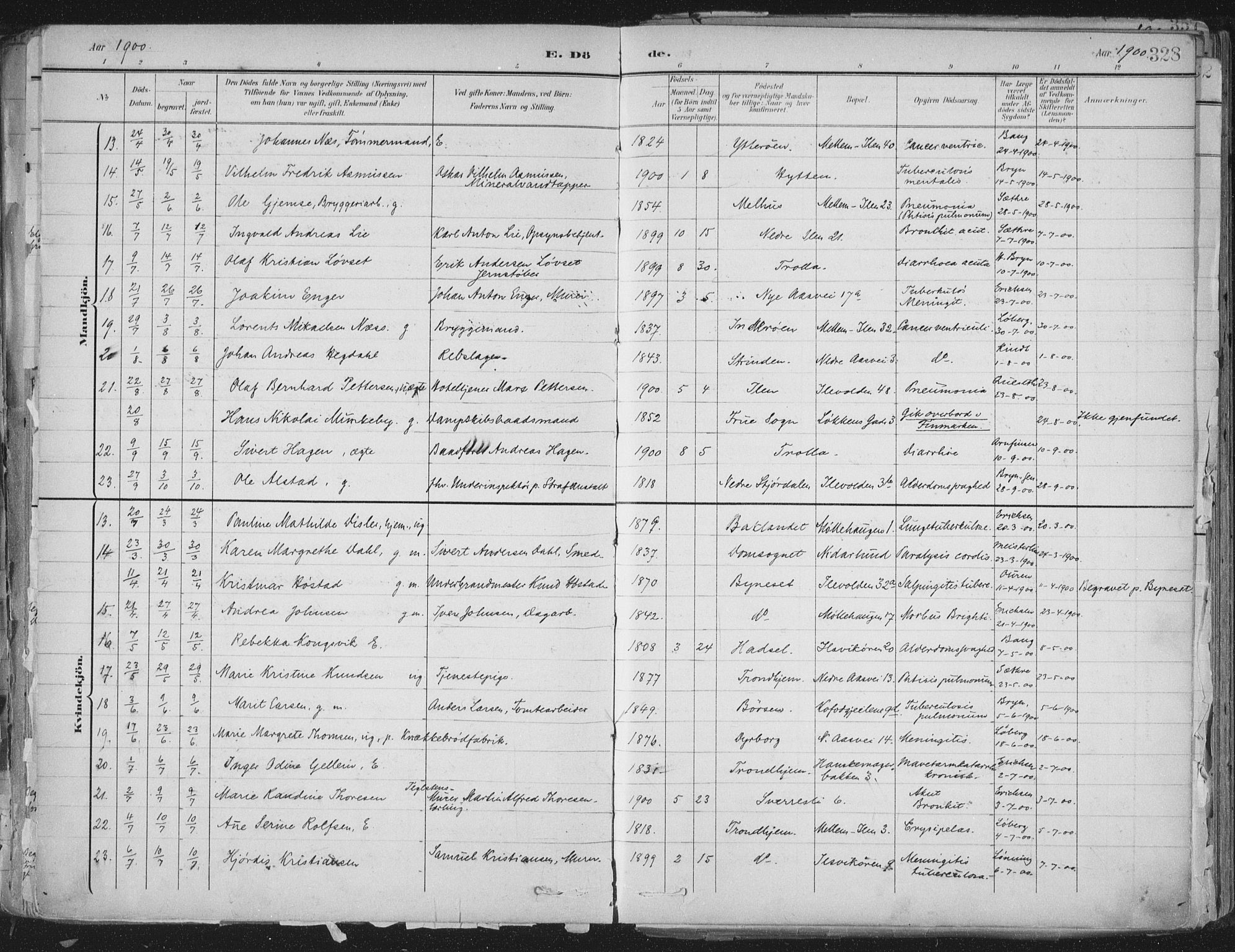 Ministerialprotokoller, klokkerbøker og fødselsregistre - Sør-Trøndelag, SAT/A-1456/603/L0167: Parish register (official) no. 603A06, 1896-1932, p. 328