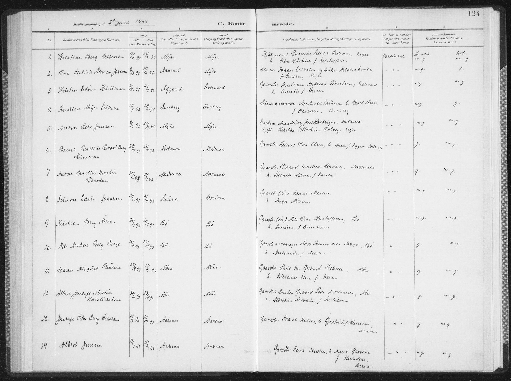 Ministerialprotokoller, klokkerbøker og fødselsregistre - Nordland, SAT/A-1459/897/L1400: Parish register (official) no. 897A07, 1897-1908, p. 124