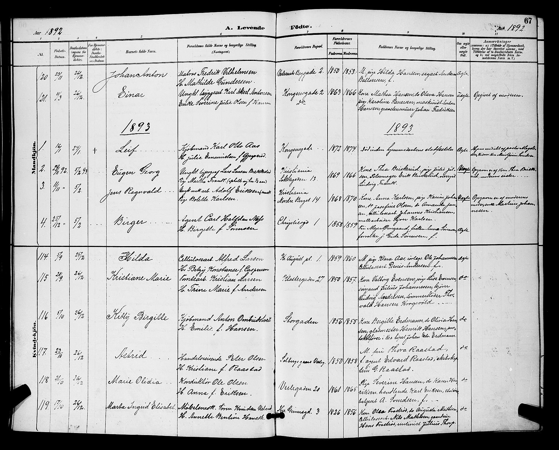 Moss prestekontor Kirkebøker, AV/SAO-A-2003/G/Ga/L0006: Parish register (copy) no. I 6, 1889-1900, p. 67