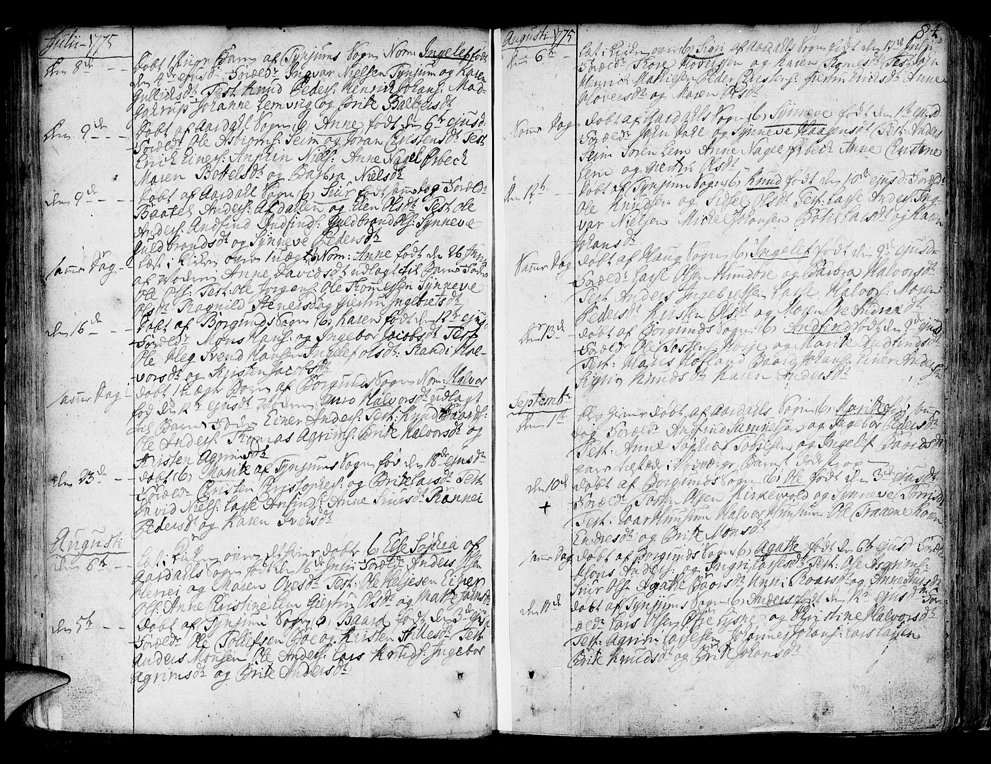 Lærdal sokneprestembete, AV/SAB-A-81201: Parish register (official) no. A 2, 1752-1782, p. 84