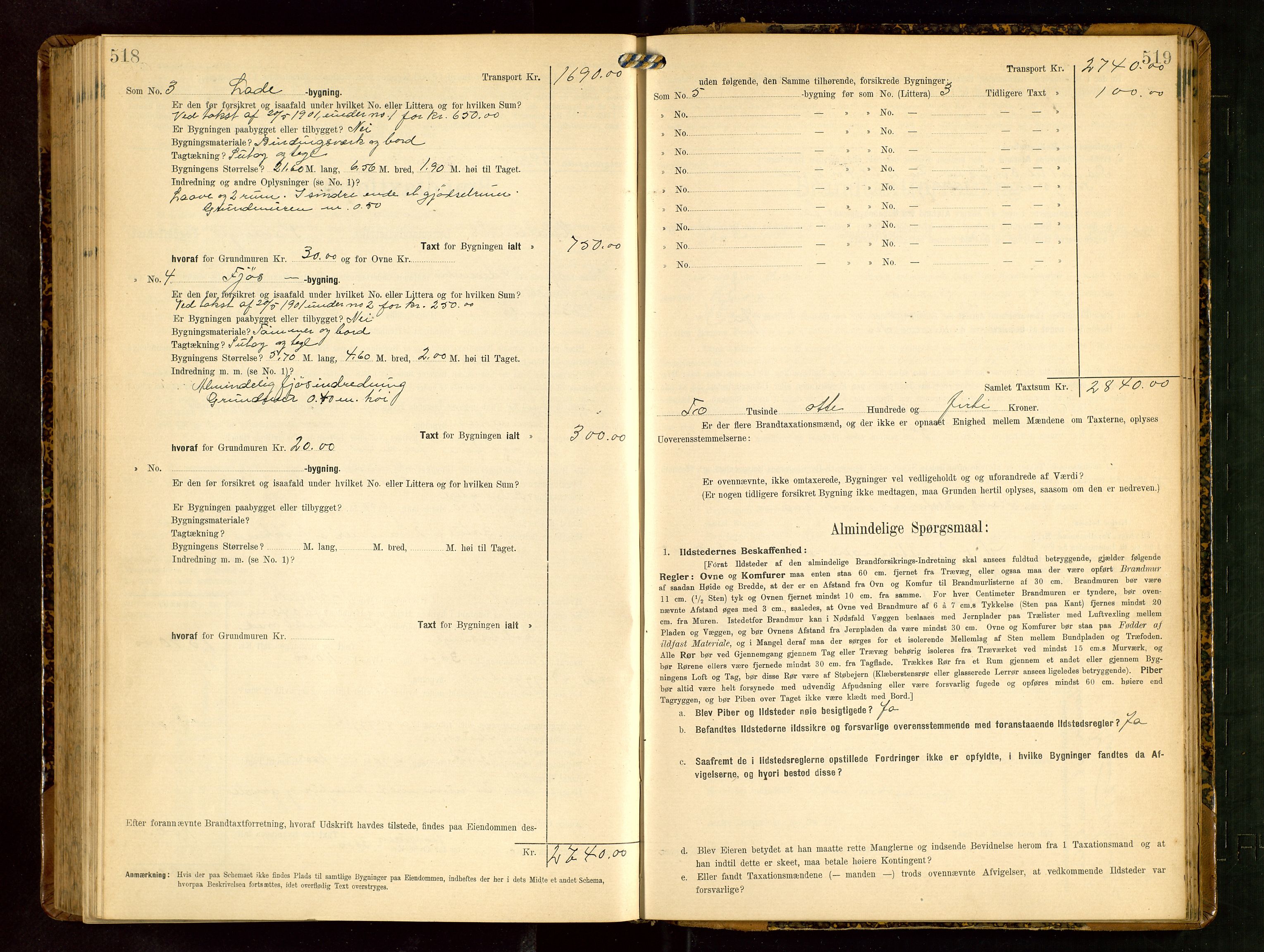 Håland lensmannskontor, AV/SAST-A-100100/Gob/L0003: Branntakstprotokoll - skjematakst. Register i boken., 1909-1910, p. 518-519