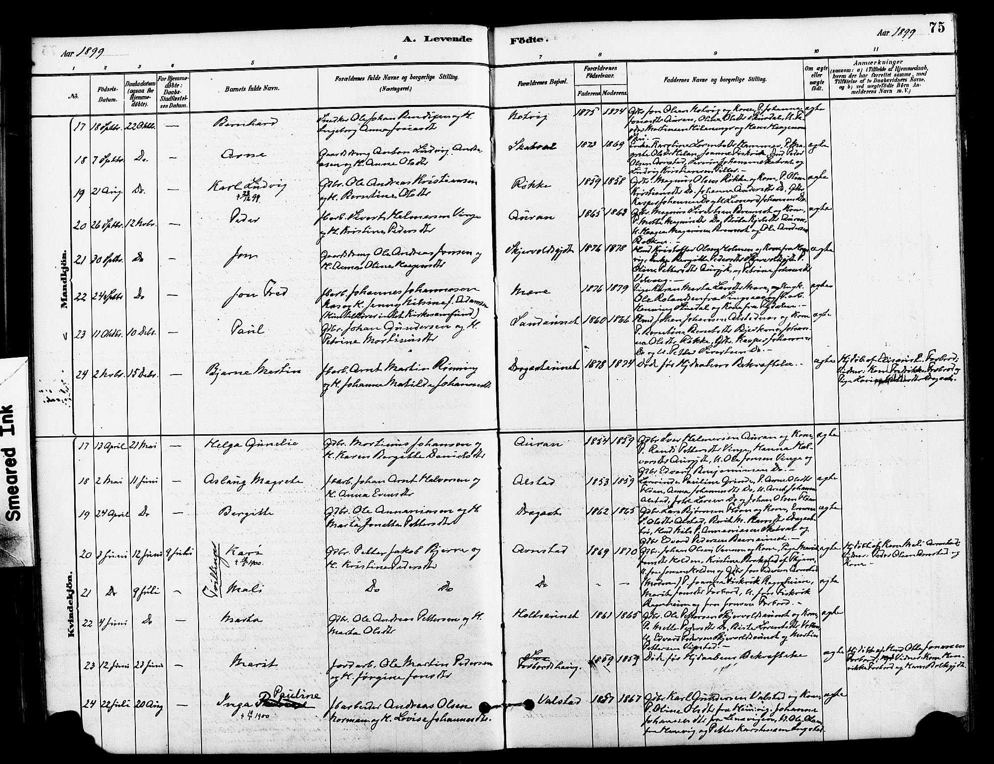 Ministerialprotokoller, klokkerbøker og fødselsregistre - Nord-Trøndelag, AV/SAT-A-1458/712/L0100: Parish register (official) no. 712A01, 1880-1900, p. 75