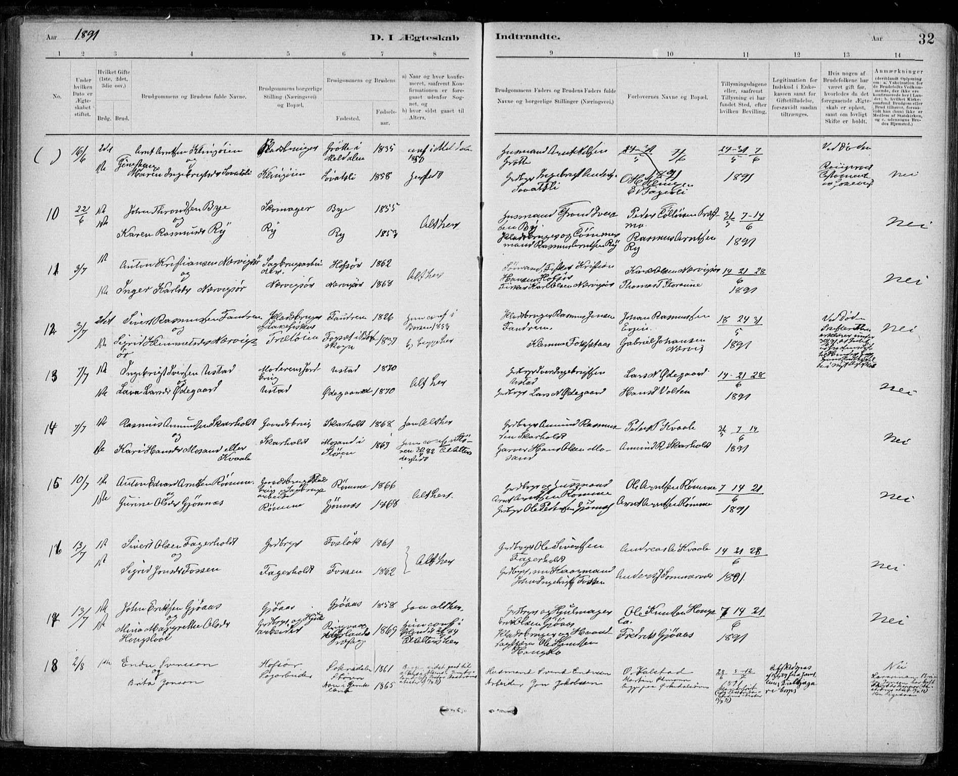 Ministerialprotokoller, klokkerbøker og fødselsregistre - Sør-Trøndelag, AV/SAT-A-1456/668/L0810: Parish register (official) no. 668A10, 1881-1894, p. 32