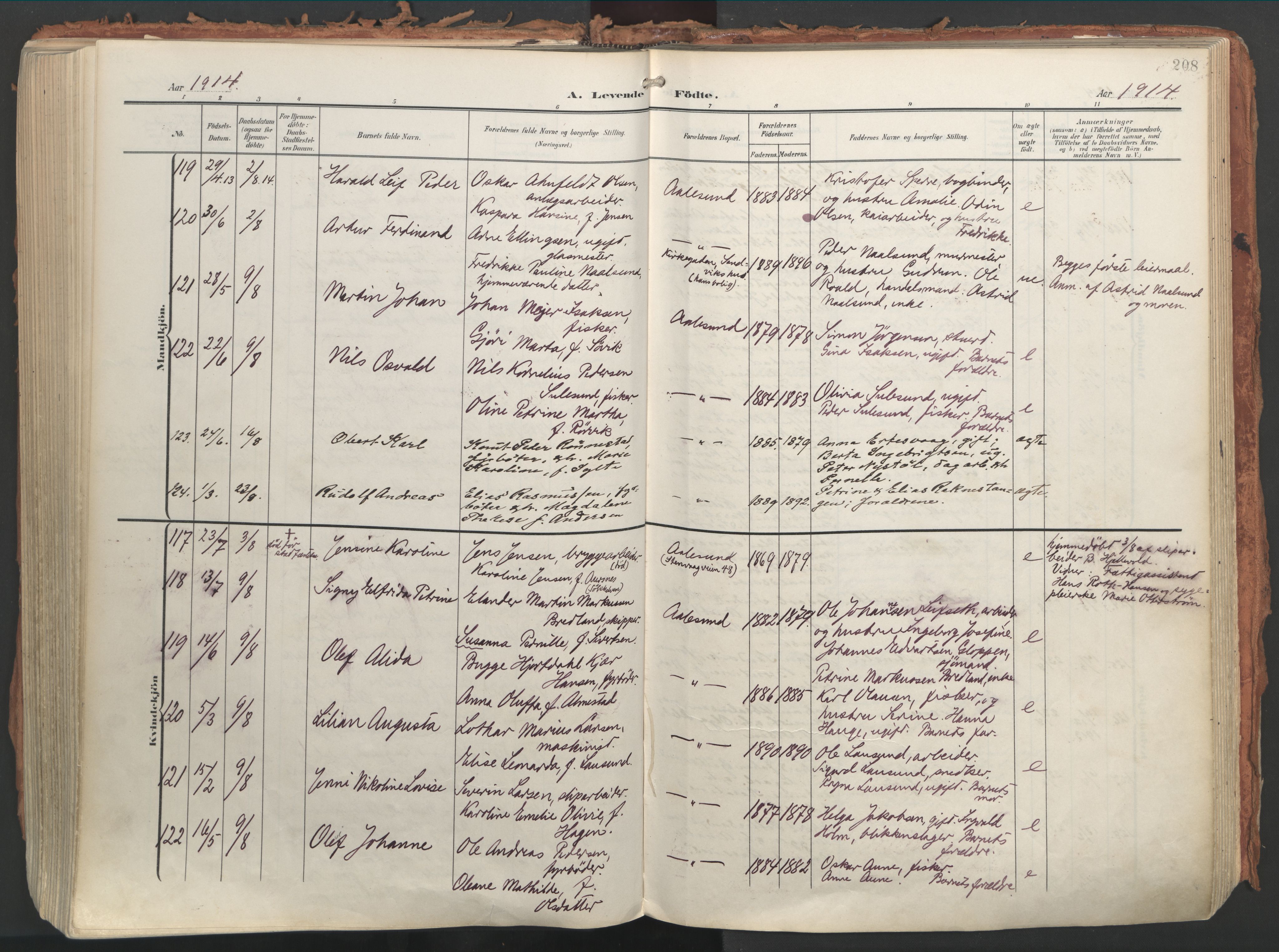 Ministerialprotokoller, klokkerbøker og fødselsregistre - Møre og Romsdal, AV/SAT-A-1454/529/L0460: Parish register (official) no. 529A10, 1906-1917, p. 208