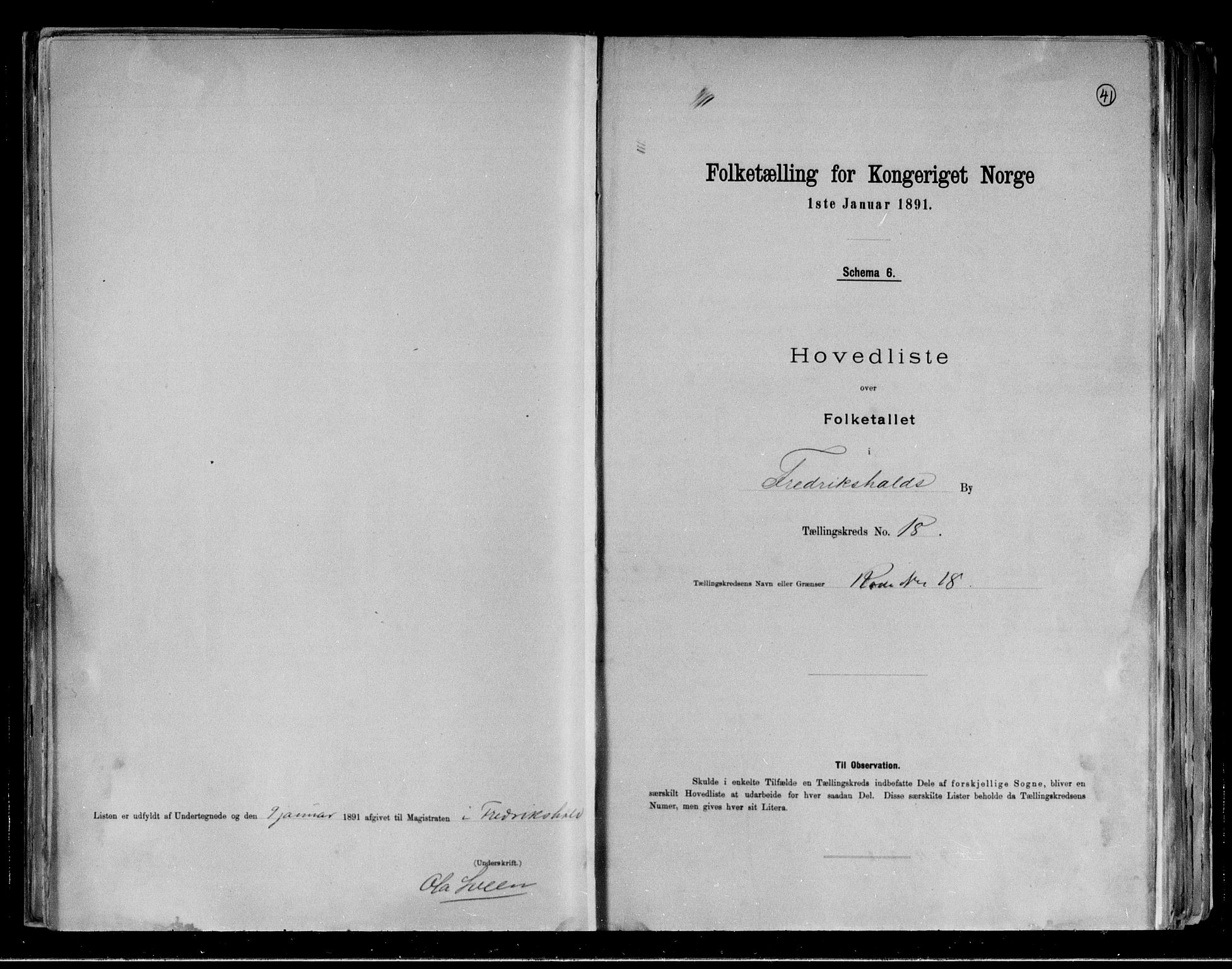 RA, 1891 census for 0101 Fredrikshald, 1891, p. 41