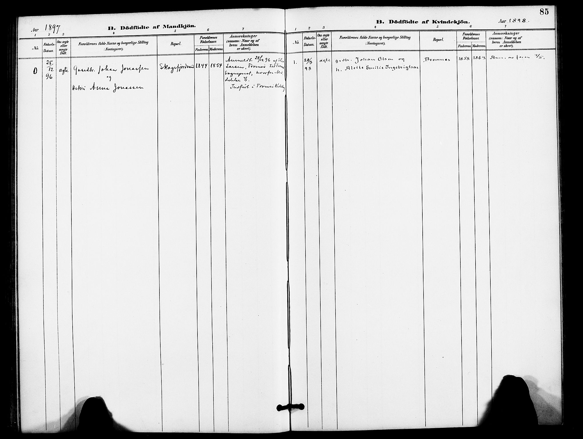 Karlsøy sokneprestembete, AV/SATØ-S-1299/H/Ha/Haa/L0012kirke: Parish register (official) no. 12, 1892-1902, p. 85