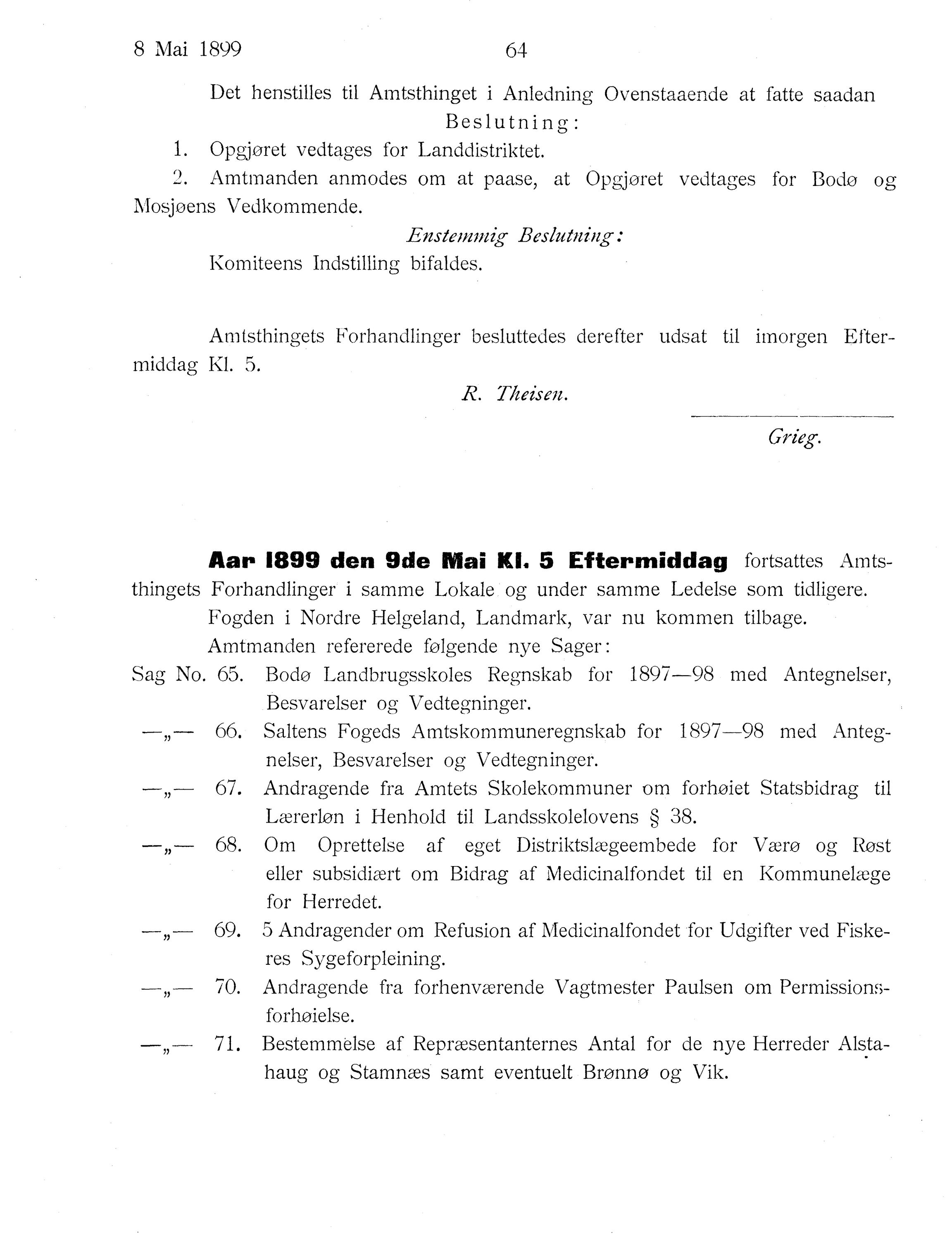 Nordland Fylkeskommune. Fylkestinget, AIN/NFK-17/176/A/Ac/L0022: Fylkestingsforhandlinger 1899, 1899, p. 64