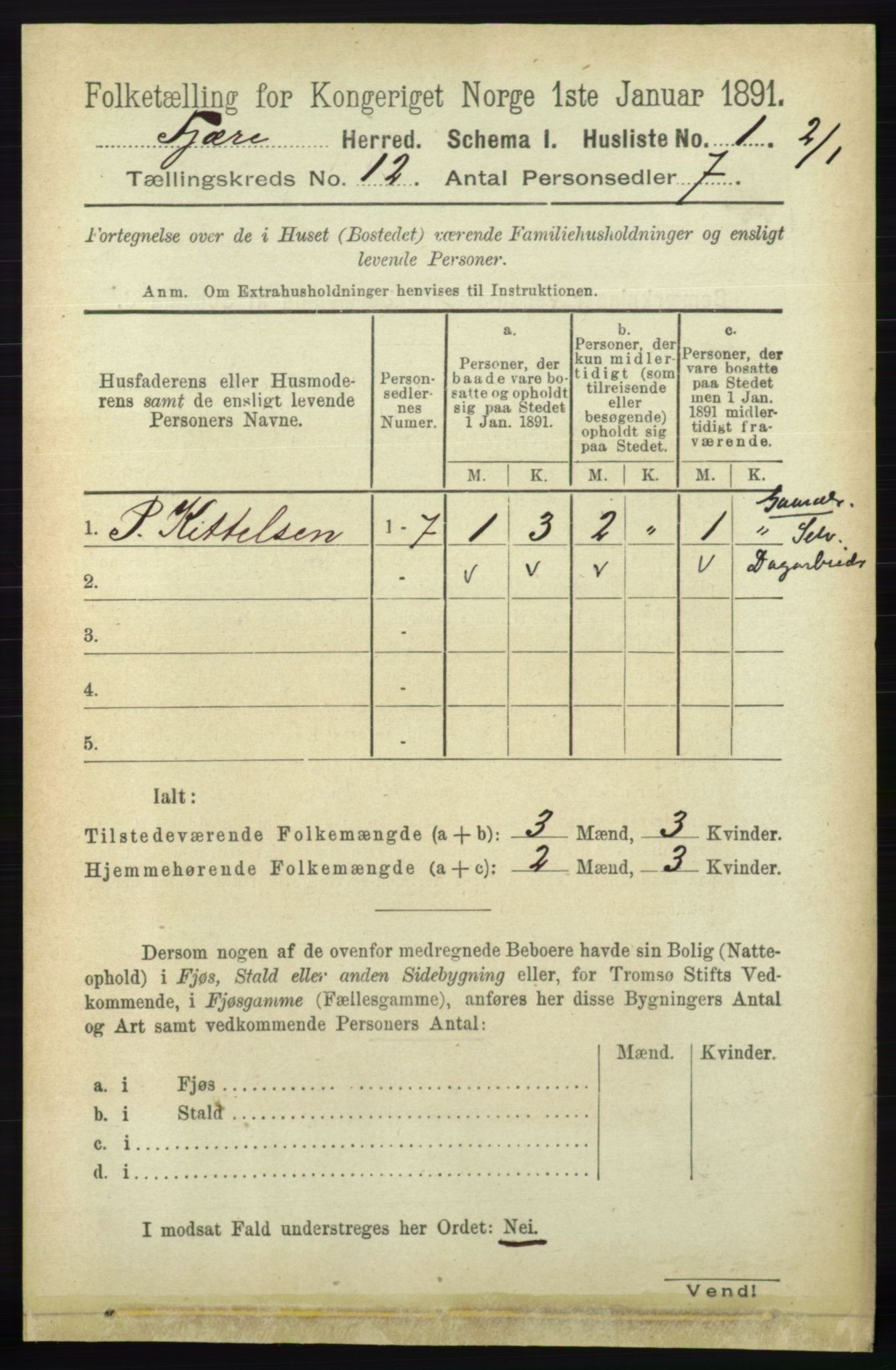 RA, 1891 census for 0923 Fjære, 1891, p. 5940