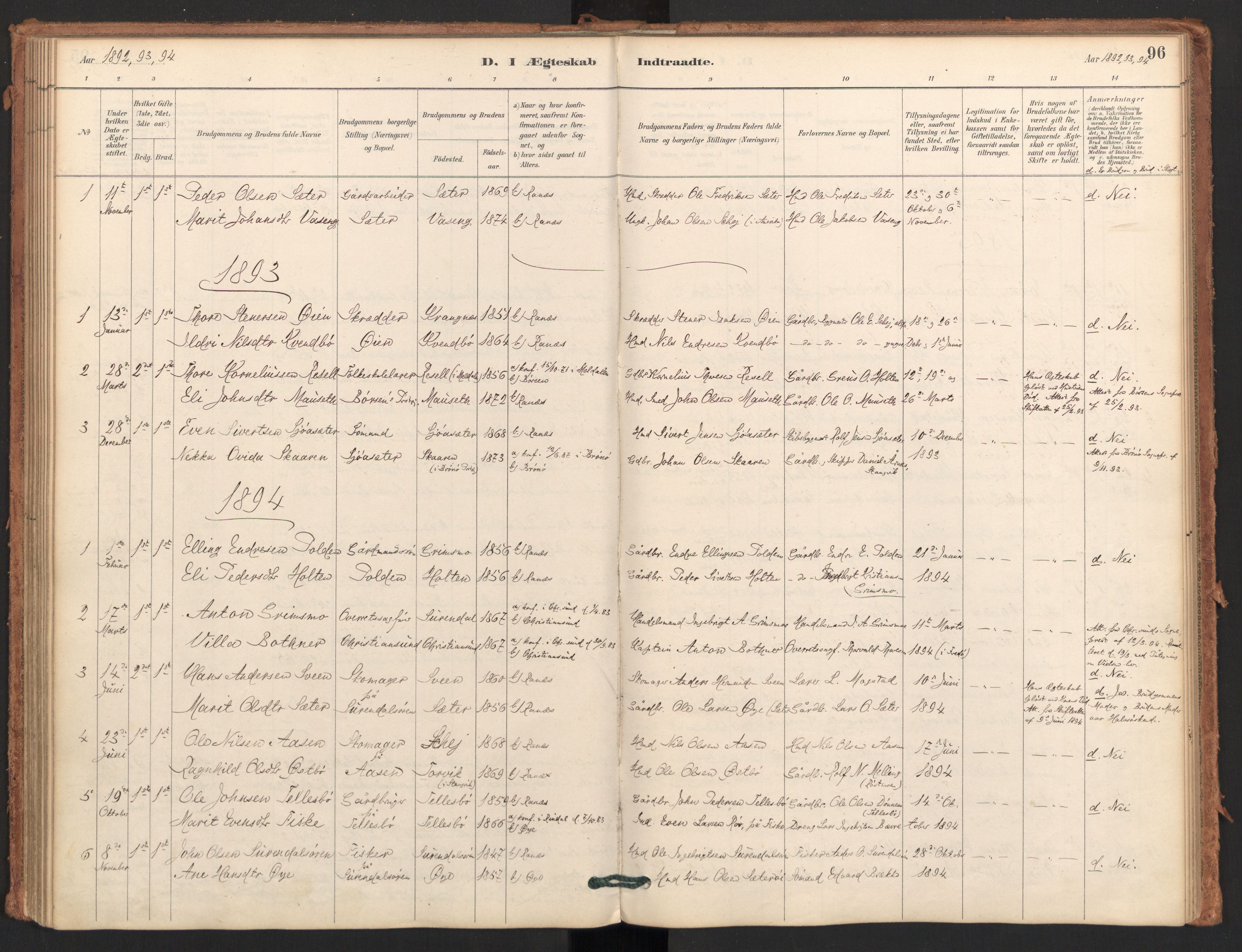 Ministerialprotokoller, klokkerbøker og fødselsregistre - Møre og Romsdal, AV/SAT-A-1454/596/L1056: Parish register (official) no. 596A01, 1885-1900, p. 96