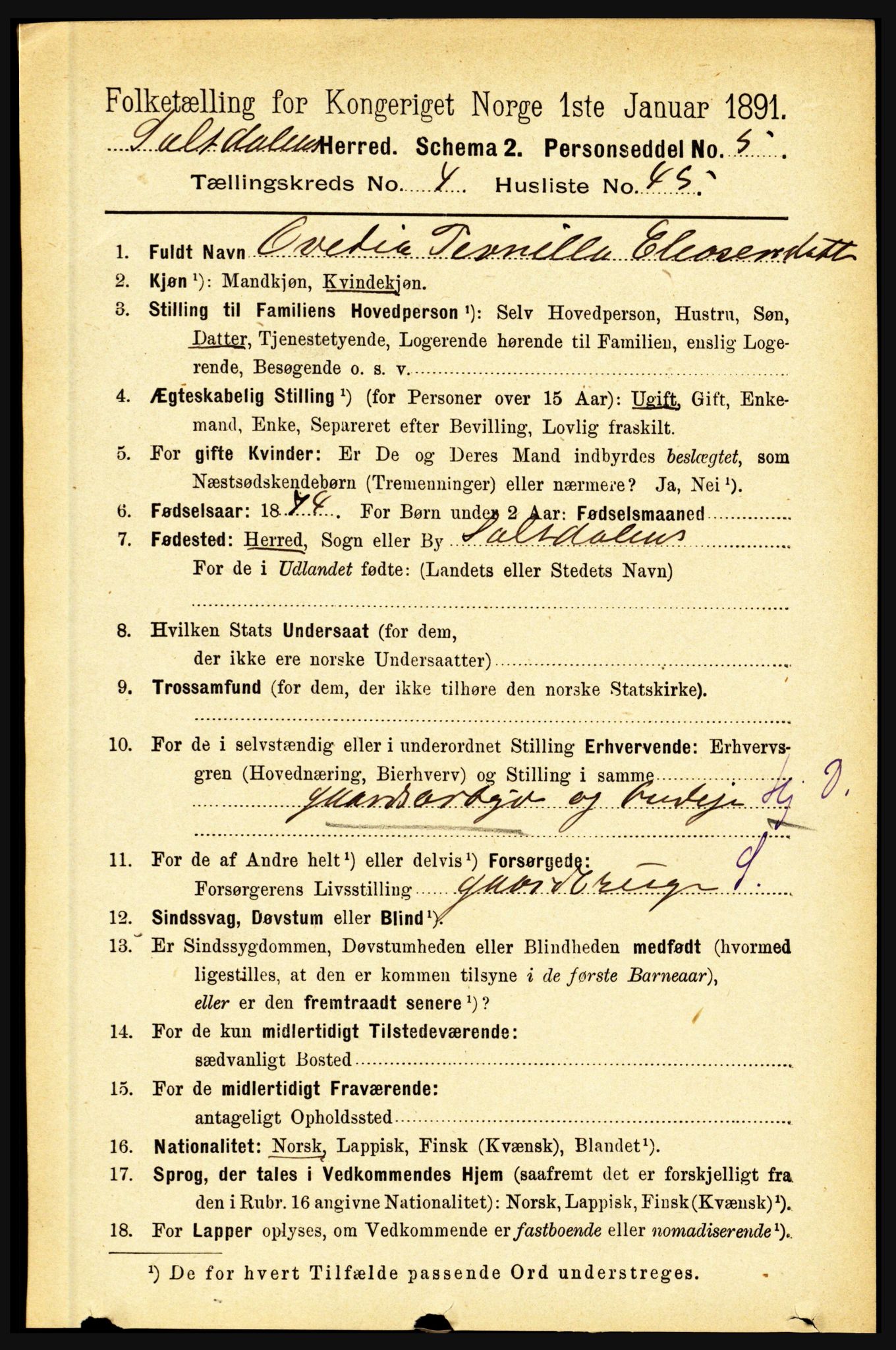 RA, 1891 census for 1840 Saltdal, 1891, p. 2632