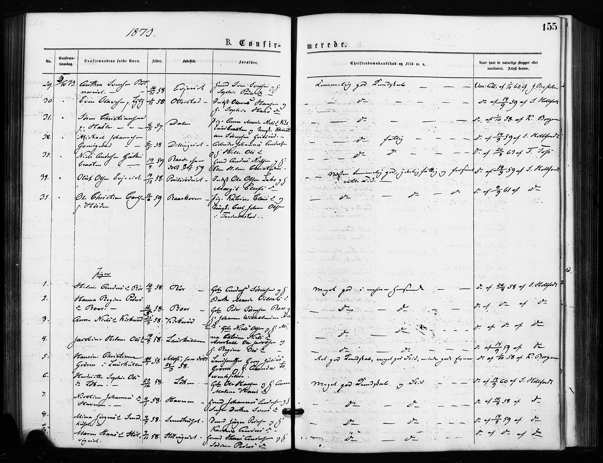 Rygge prestekontor Kirkebøker, AV/SAO-A-10084b/F/Fa/L0006: Parish register (official) no. 6, 1872-1877, p. 155