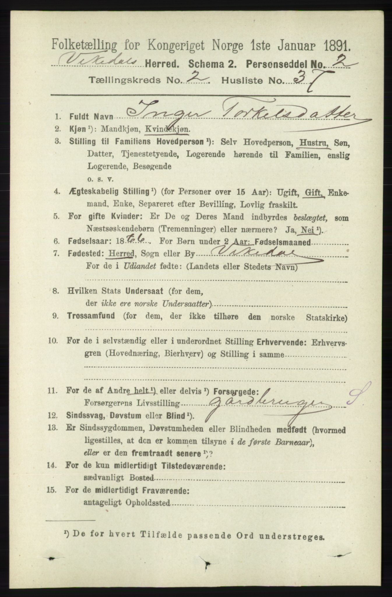 RA, 1891 census for 1157 Vikedal, 1891, p. 435