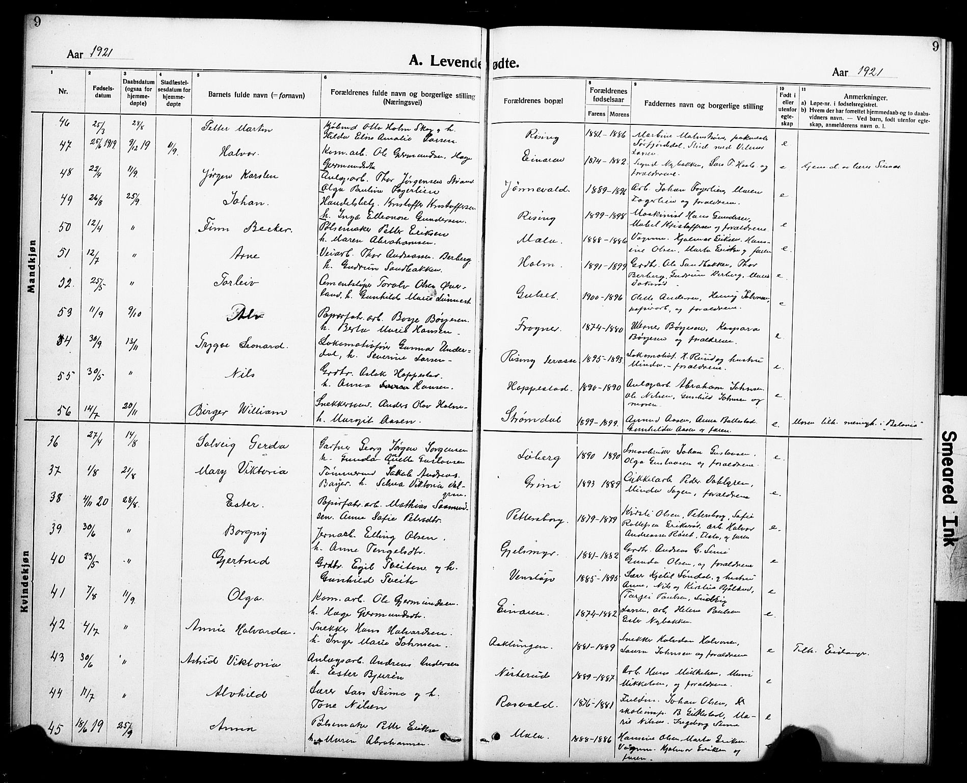 Gjerpen kirkebøker, AV/SAKO-A-265/G/Ga/L0004: Parish register (copy) no. I 4, 1920-1931, p. 9