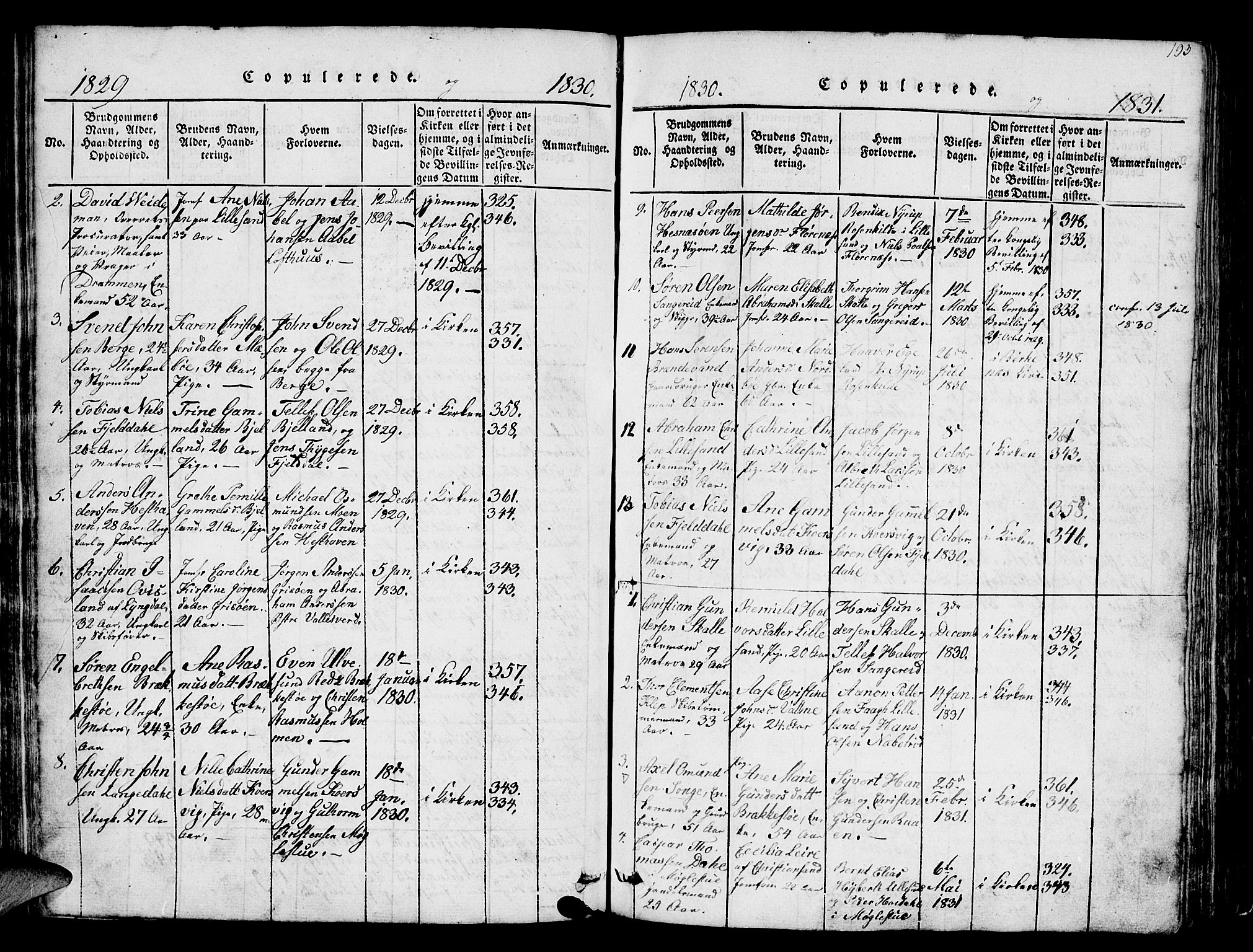 Vestre Moland sokneprestkontor, SAK/1111-0046/F/Fb/Fbb/L0001: Parish register (copy) no. B 1, 1816-1851, p. 193