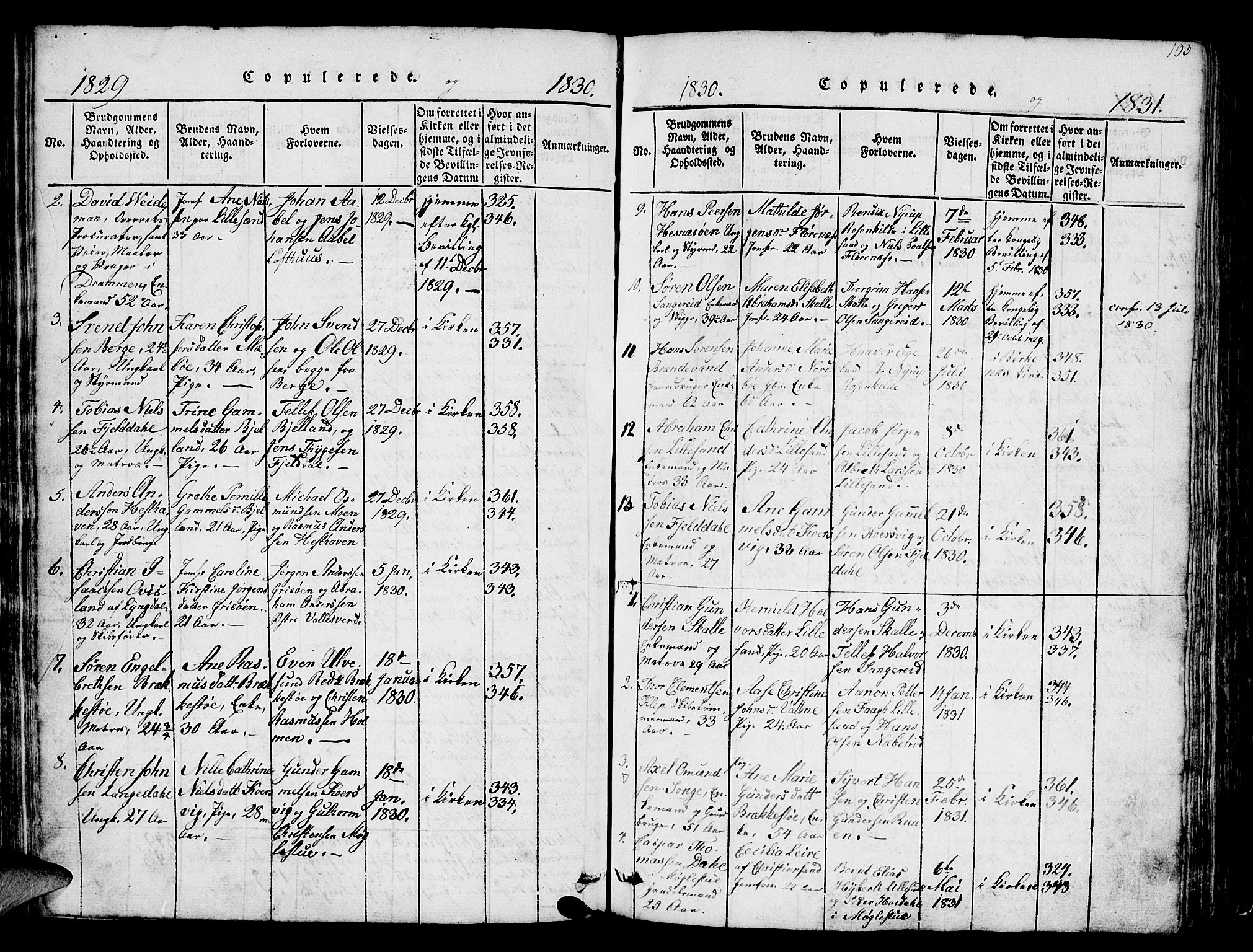 Vestre Moland sokneprestkontor, AV/SAK-1111-0046/F/Fb/Fbb/L0001: Parish register (copy) no. B 1, 1816-1851, p. 193