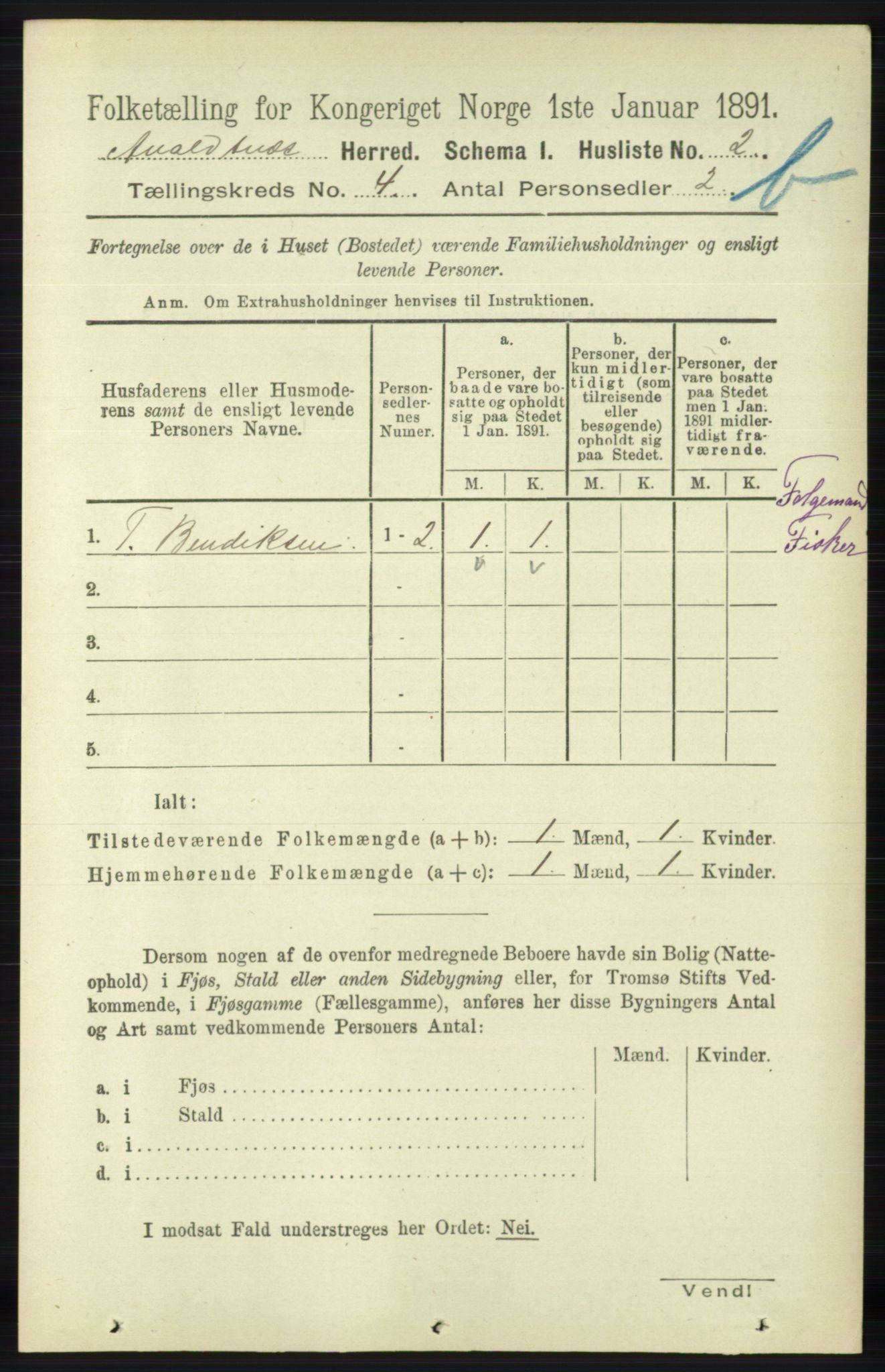 RA, 1891 census for 1147 Avaldsnes, 1891, p. 2787