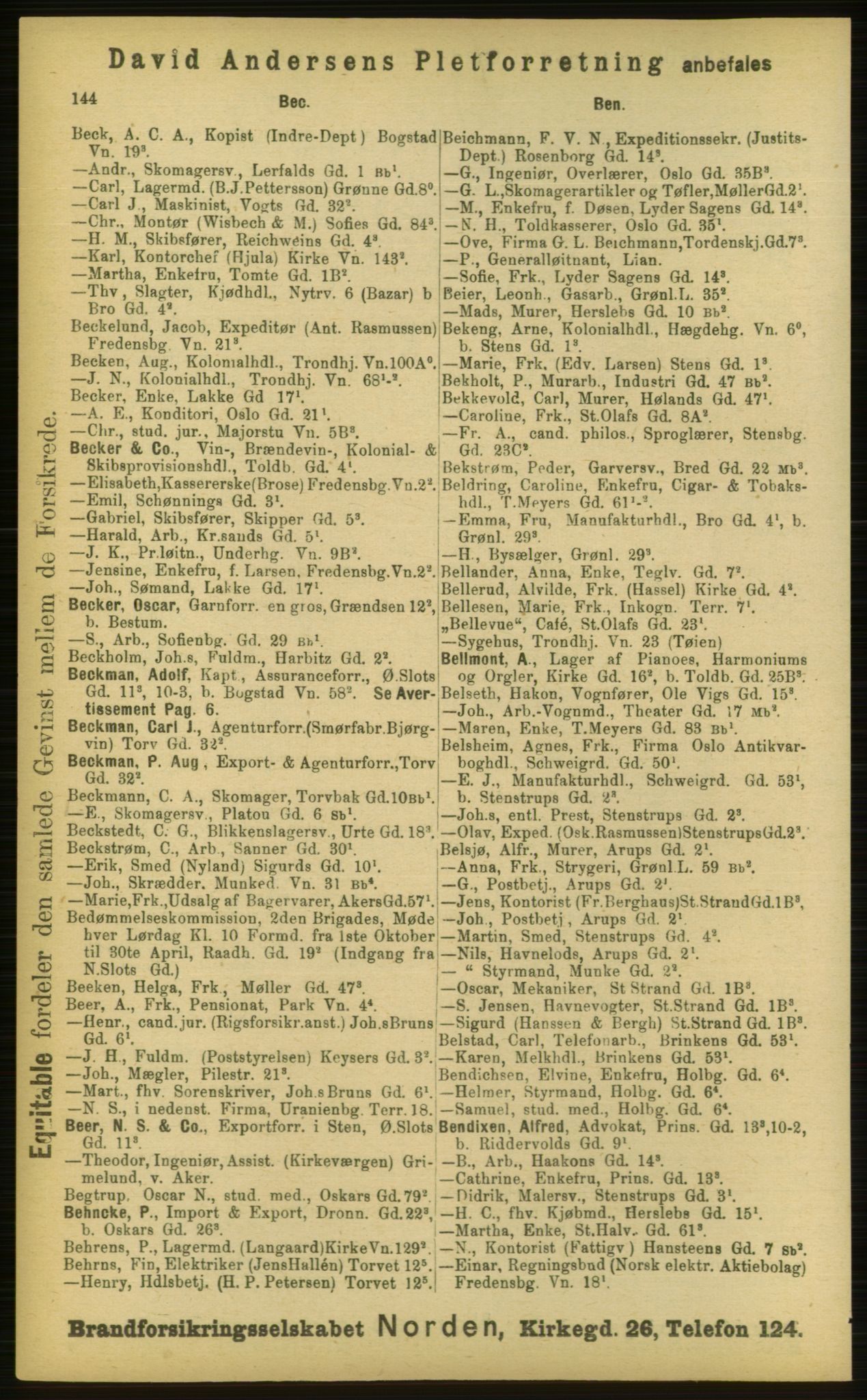 Kristiania/Oslo adressebok, PUBL/-, 1898, p. 144