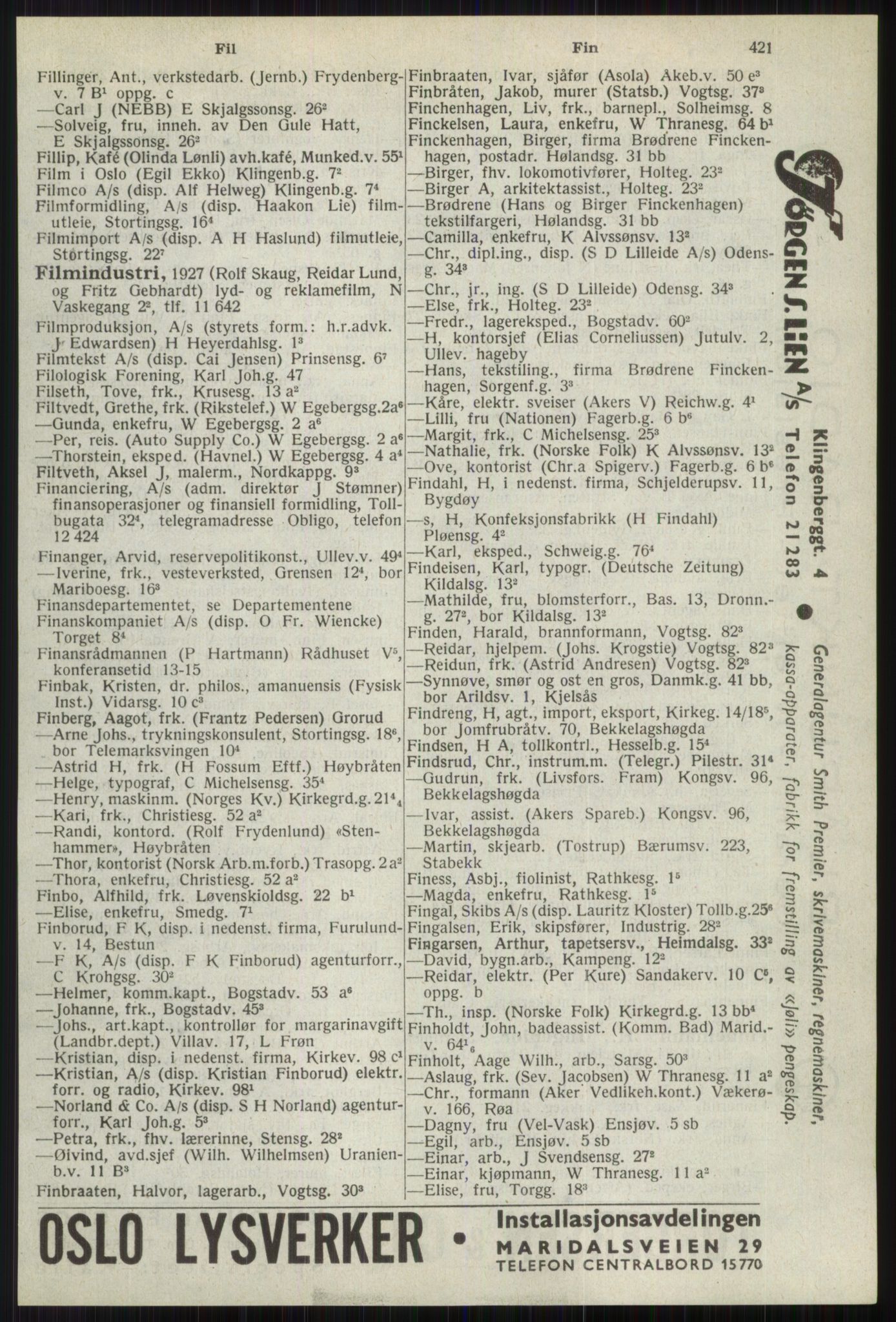 Kristiania/Oslo adressebok, PUBL/-, 1941, p. 421