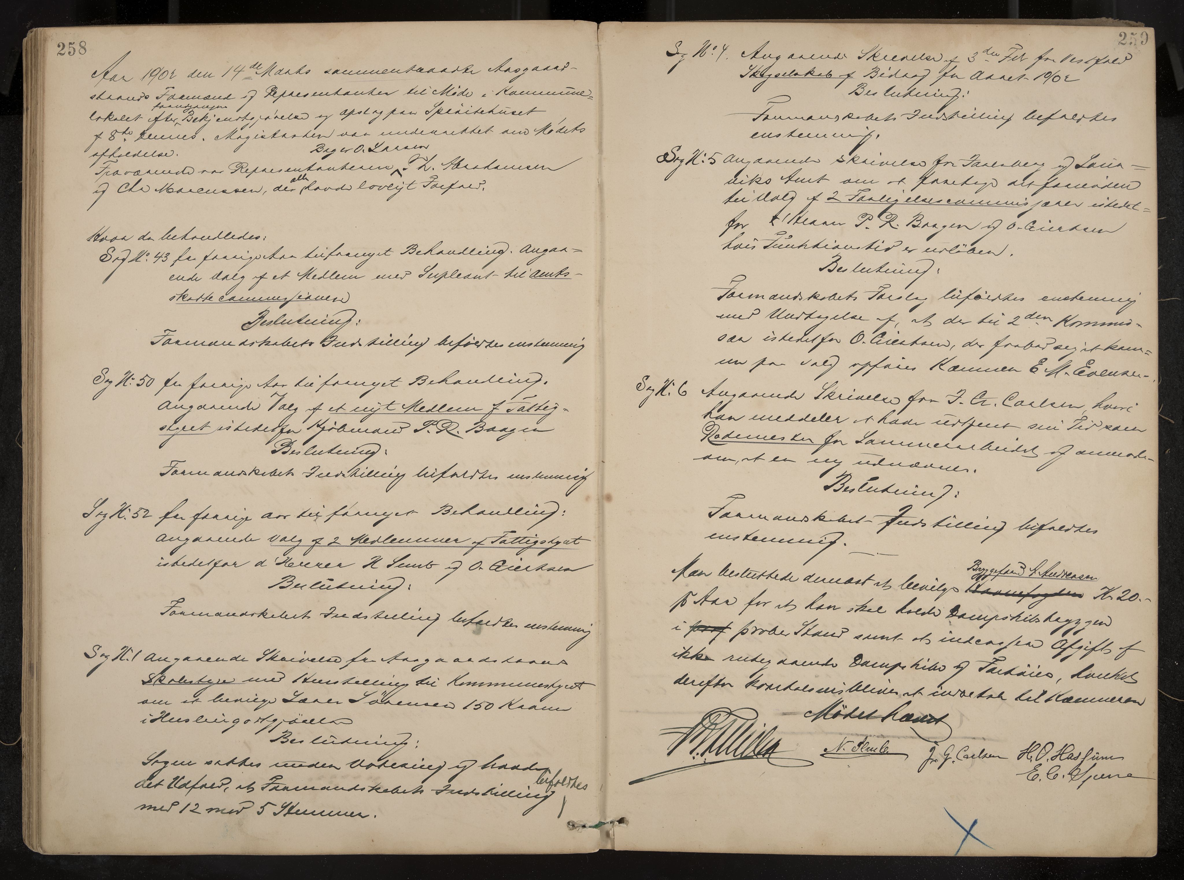 Åsgårdstrand formannskap og sentraladministrasjon, IKAK/0704021/A/L0003: Møtebok med register, 1890-1908, p. 258-259