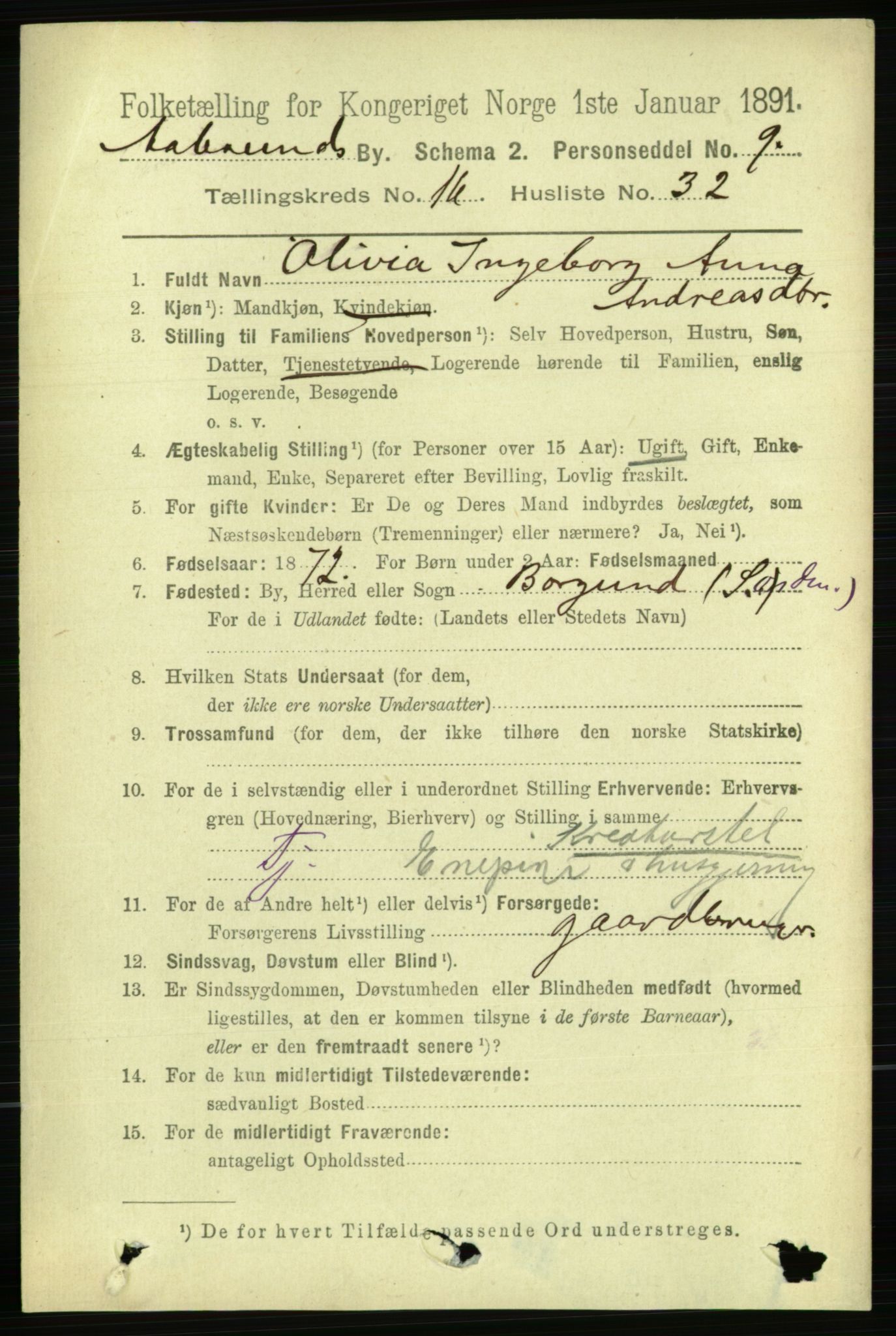 RA, 1891 census for 1501 Ålesund, 1891, p. 9884