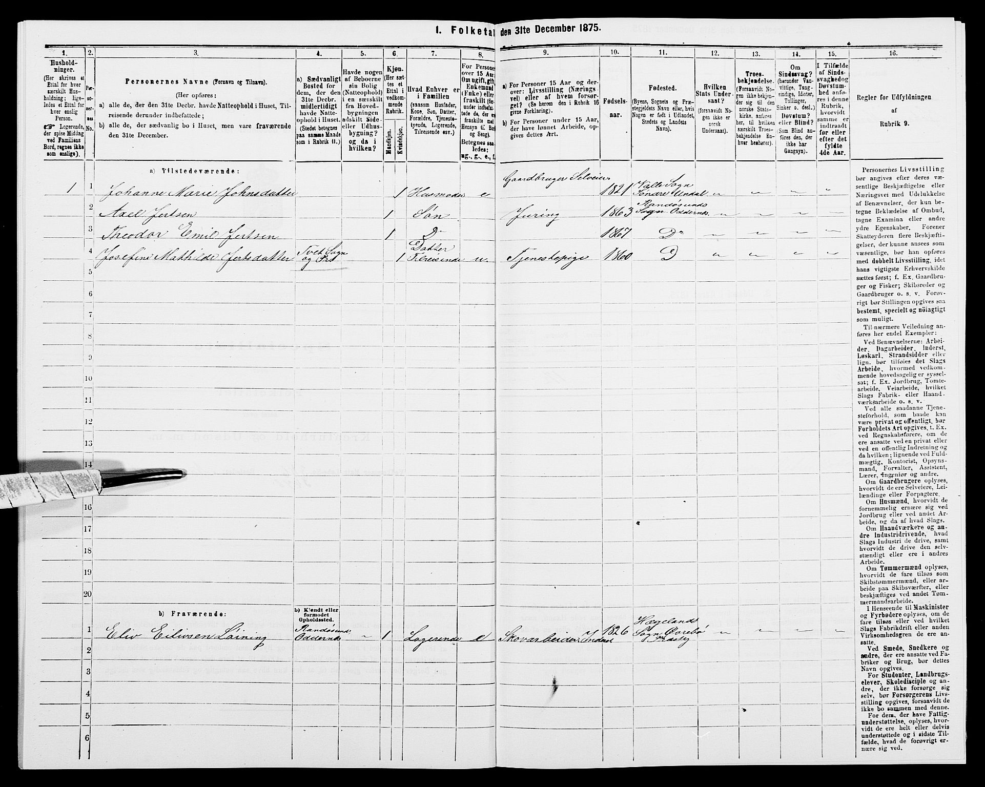 SAK, 1875 census for 1013P Tveit, 1875, p. 332