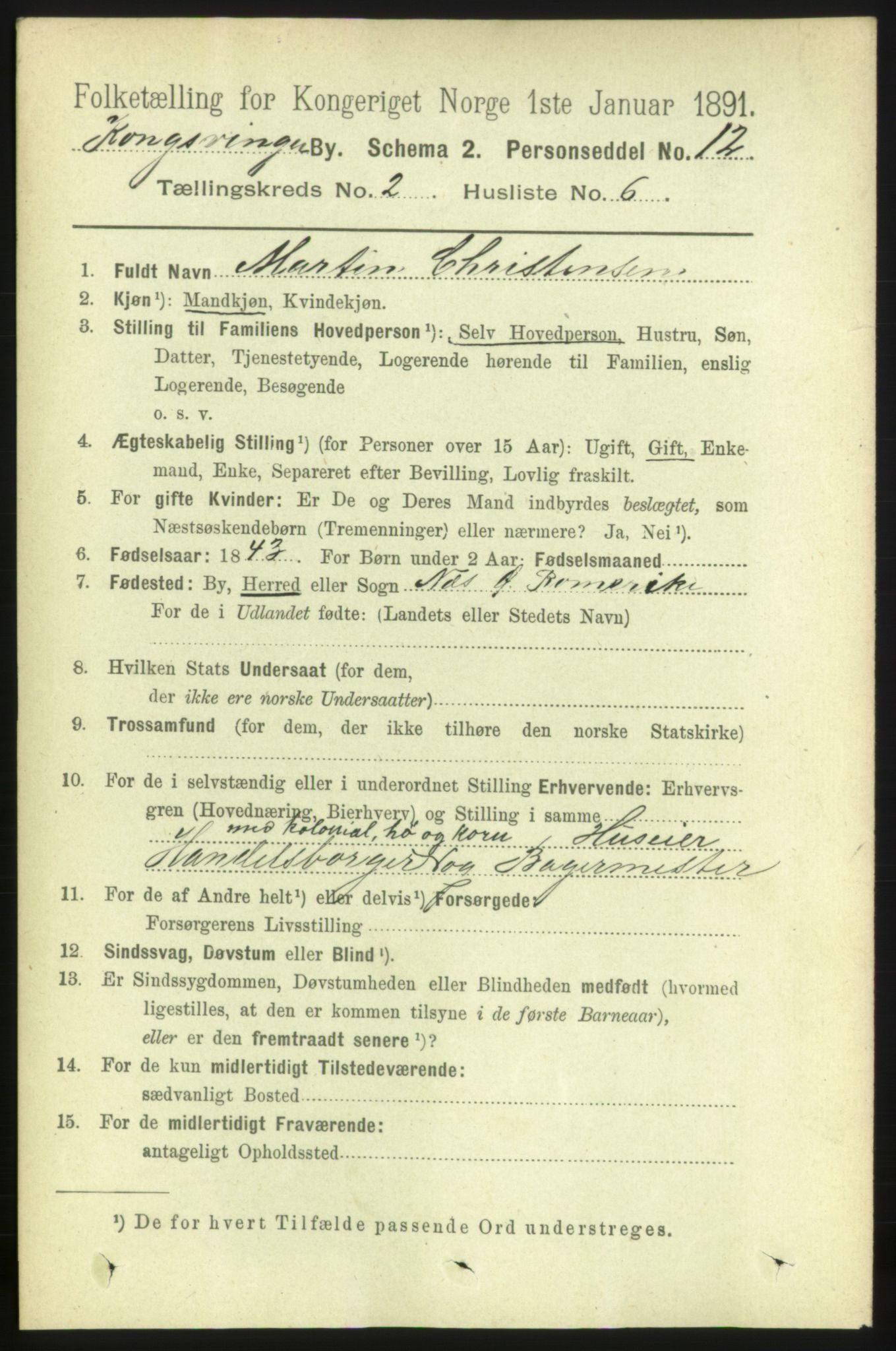 RA, 1891 census for 0402 Kongsvinger, 1891, p. 838
