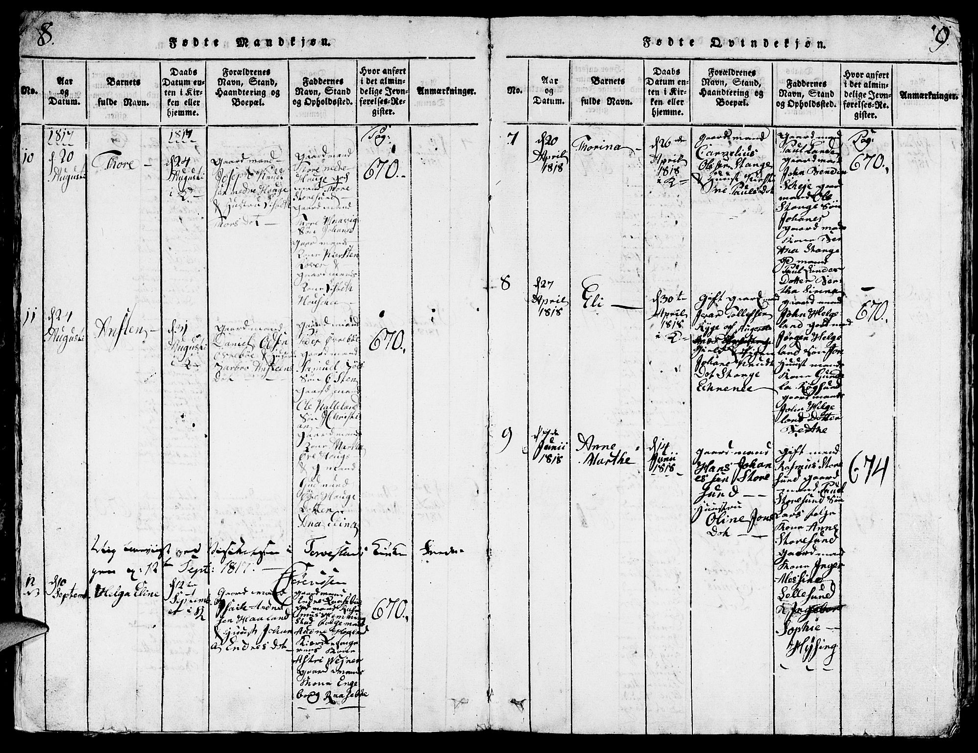 Torvastad sokneprestkontor, AV/SAST-A -101857/H/Ha/Hab/L0001: Parish register (copy) no. B 1 /1, 1817-1835, p. 8-9