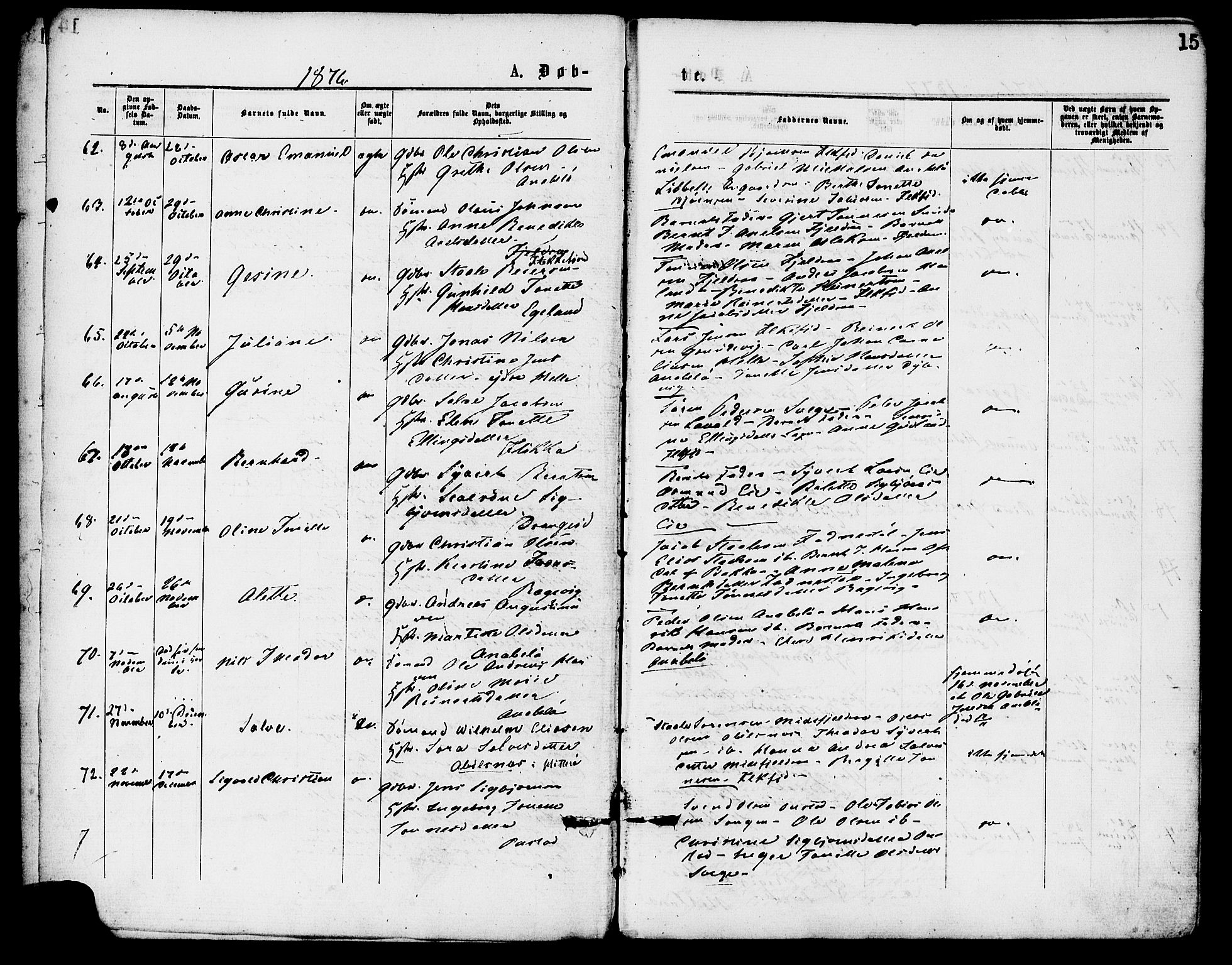 Flekkefjord sokneprestkontor, AV/SAK-1111-0012/F/Fa/Fac/L0007: Parish register (official) no. A 7, 1875-1885, p. 15