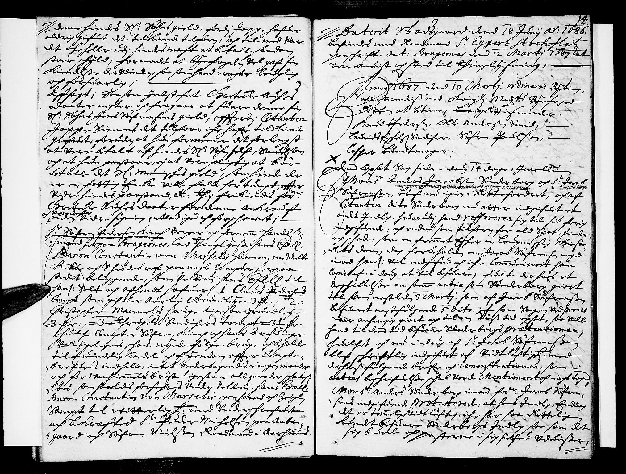 Drammen byfogd, AV/SAKO-A-222/F/Fa/L0018: Tingbok for Bragernes, 1687, p. 13b-14a