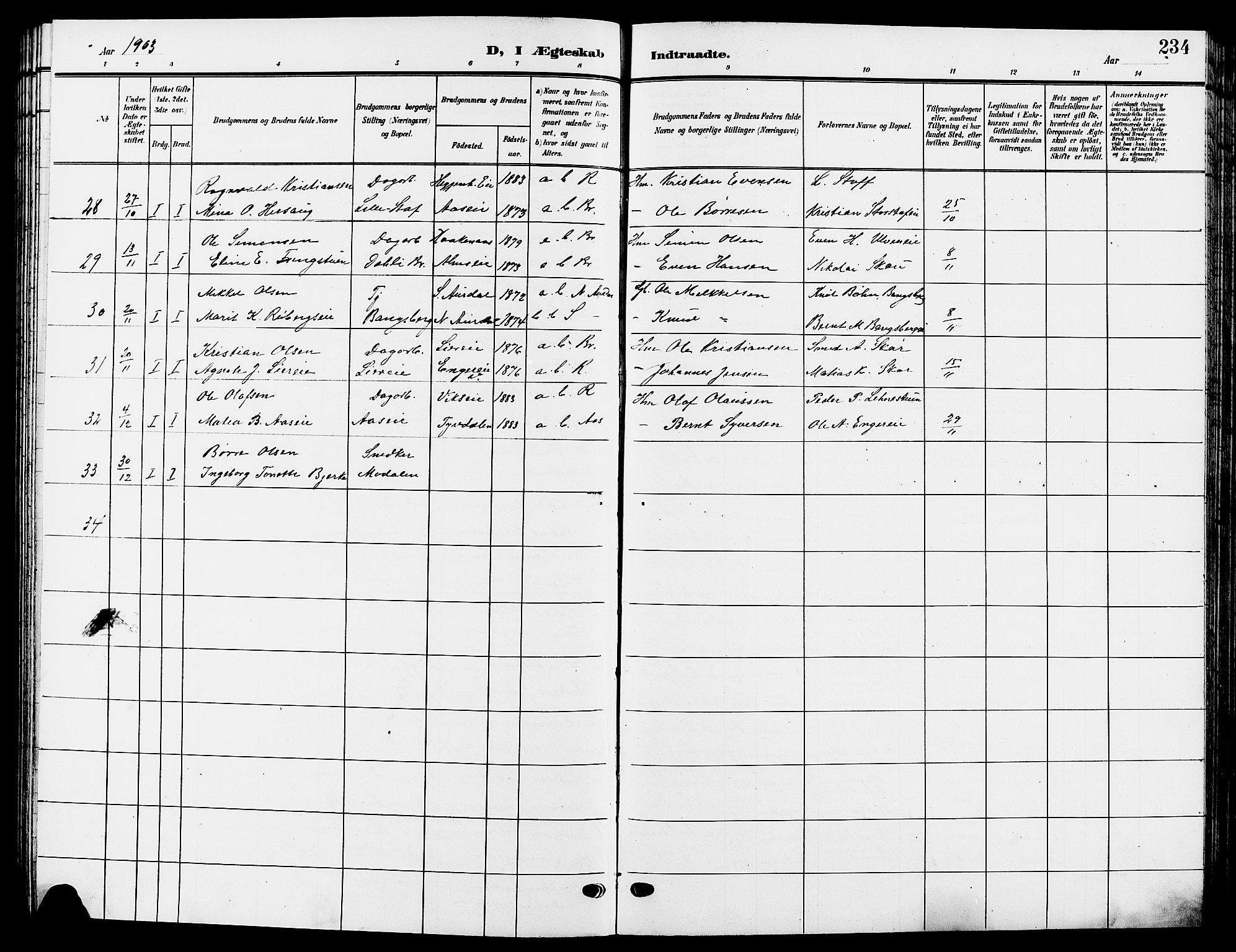 Ringsaker prestekontor, AV/SAH-PREST-014/L/La/L0015: Parish register (copy) no. 15, 1903-1912, p. 234