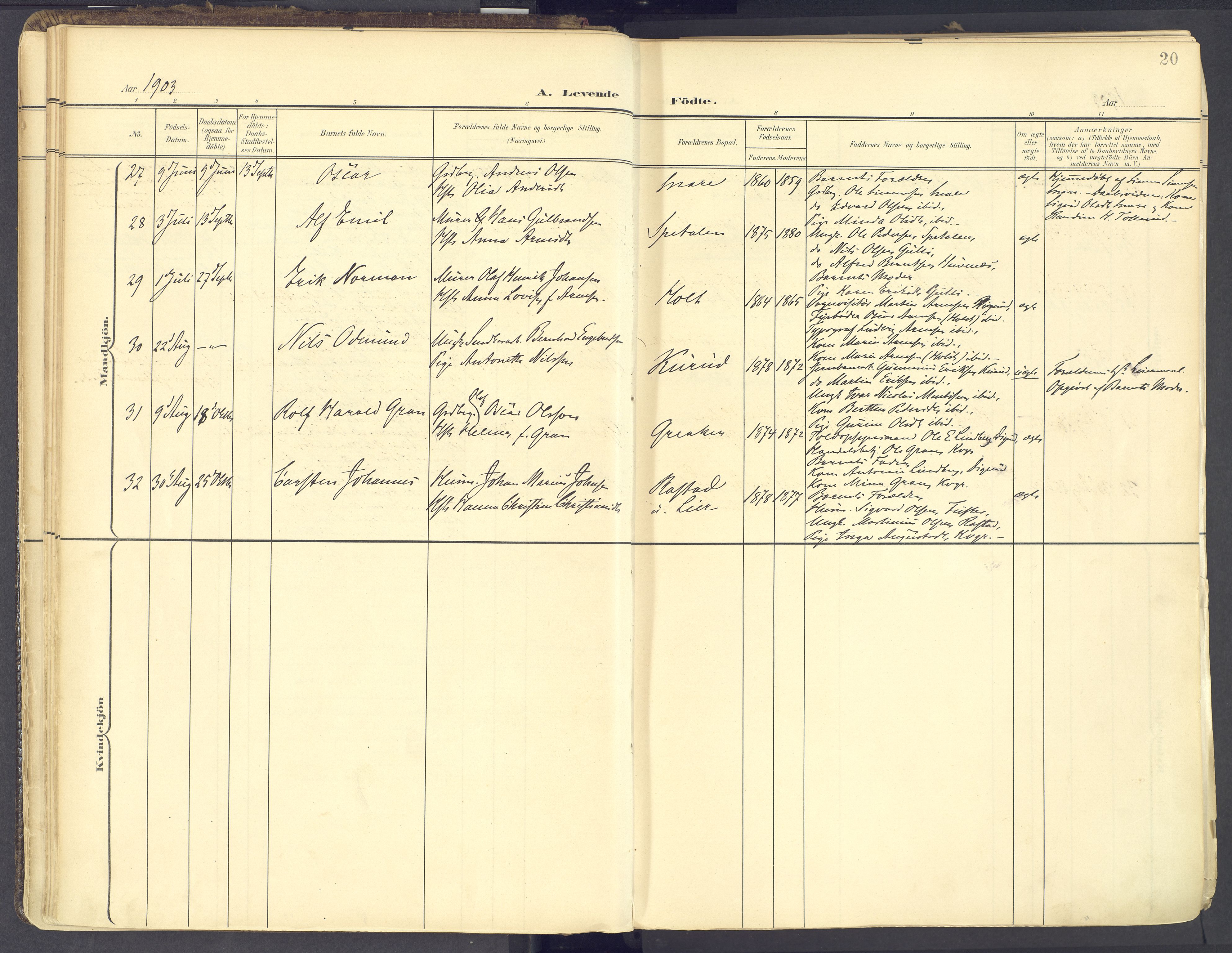 Vinger prestekontor, AV/SAH-PREST-024/H/Ha/Haa/L0017: Parish register (official) no. 17, 1901-1927, p. 20