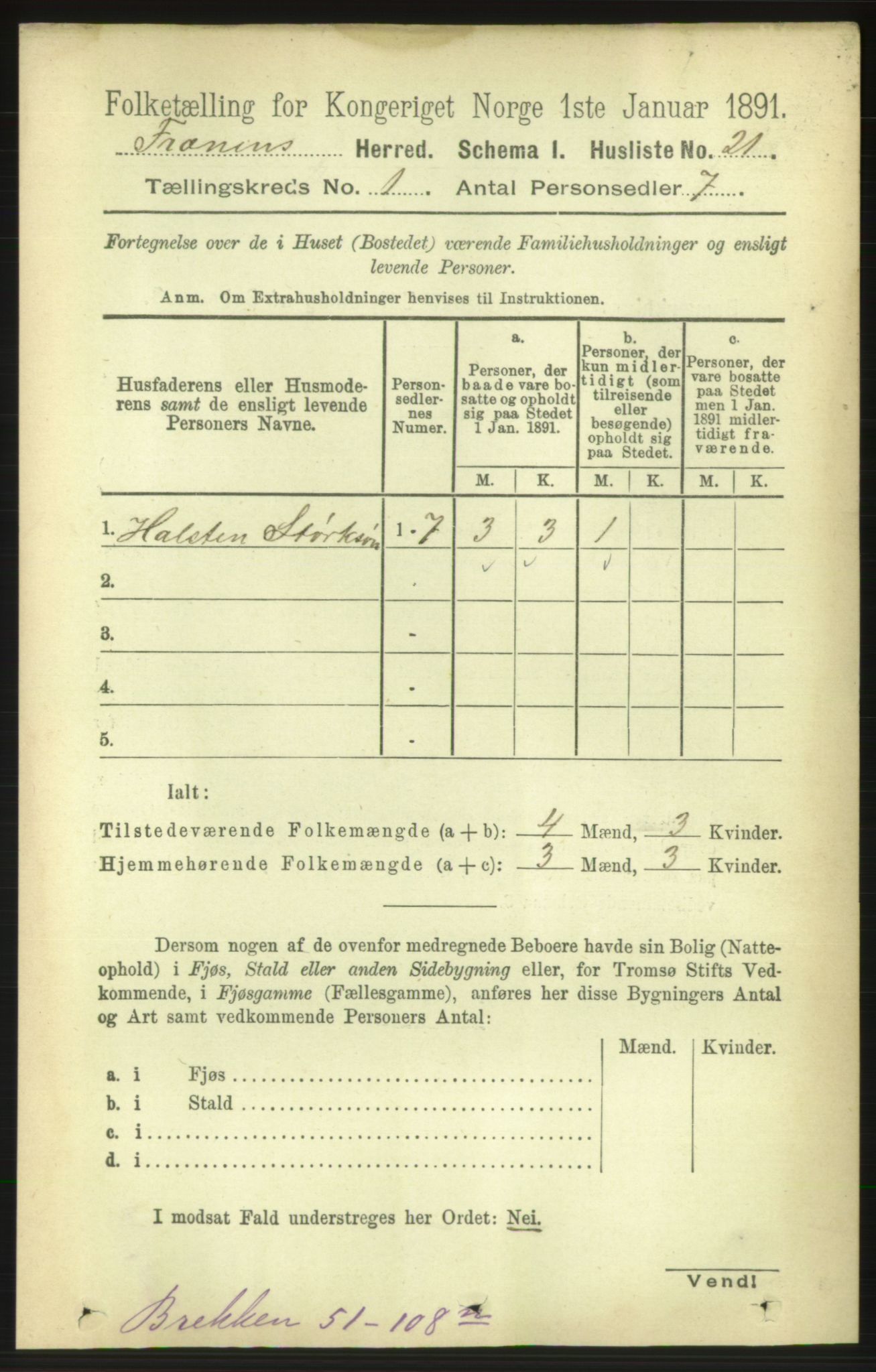 RA, 1891 census for 1548 Fræna, 1891, p. 44