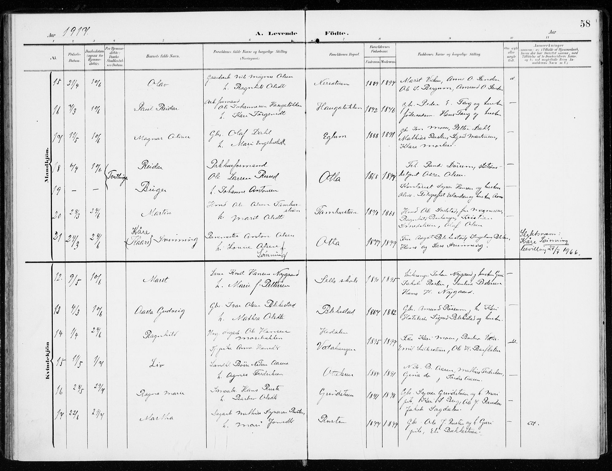 Sel prestekontor, AV/SAH-PREST-074/H/Ha/Haa/L0002: Parish register (official) no. 2, 1905-1919, p. 58