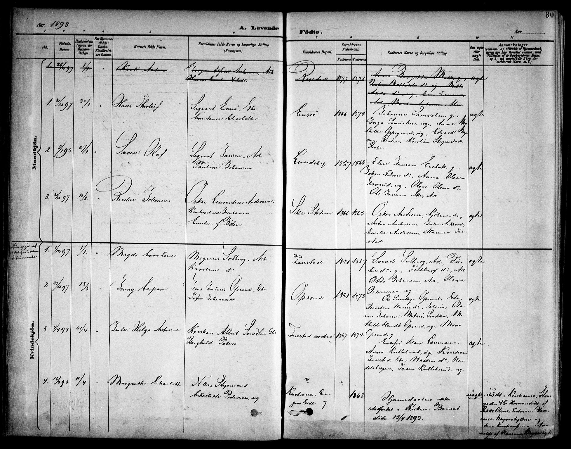 Kråkstad prestekontor Kirkebøker, SAO/A-10125a/F/Fb/L0002: Parish register (official) no. II 2, 1893-1917, p. 30