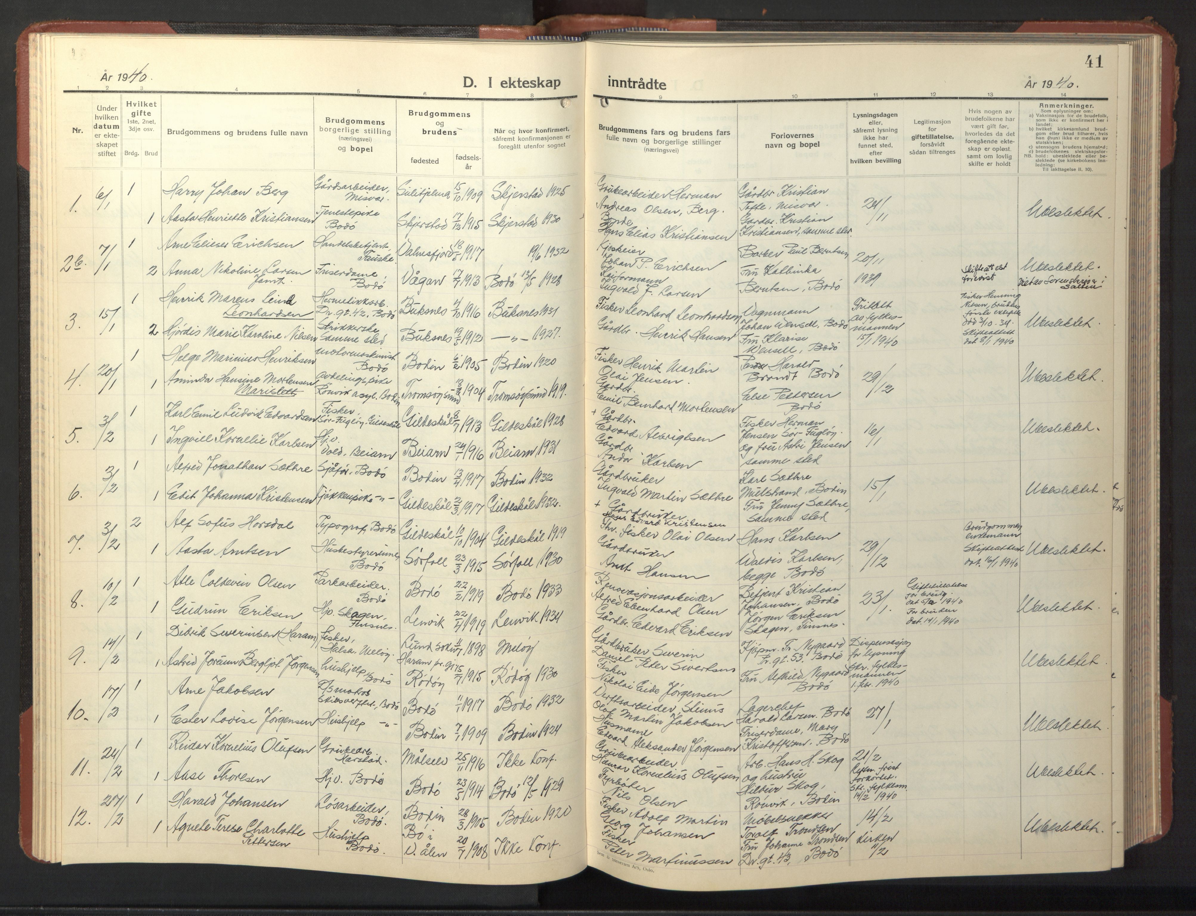 Ministerialprotokoller, klokkerbøker og fødselsregistre - Nordland, SAT/A-1459/801/L0038: Parish register (copy) no. 801C13, 1935-1951, p. 41