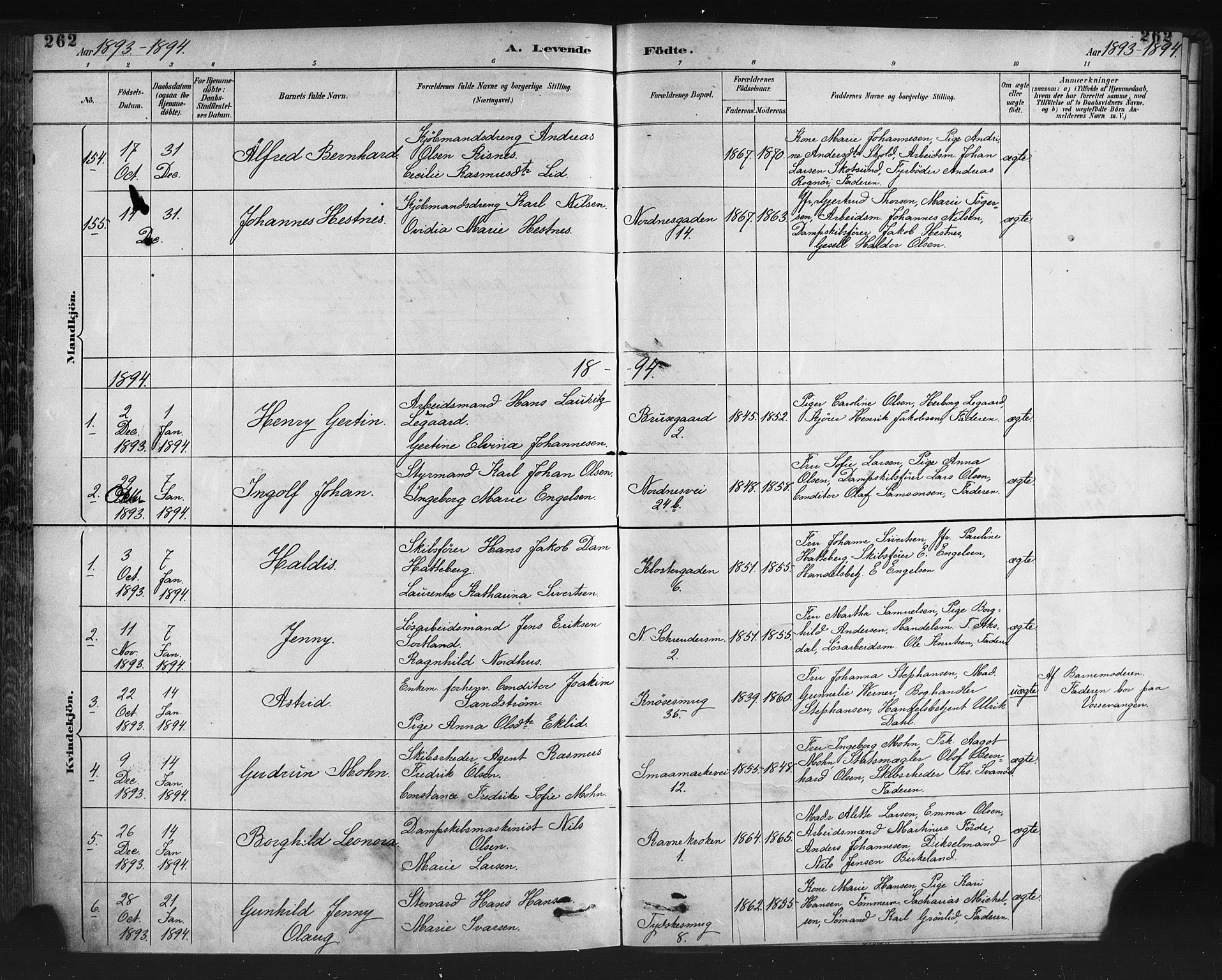 Nykirken Sokneprestembete, SAB/A-77101/H/Haa: Parish register (official) no. B 5, 1885-1894, p. 262