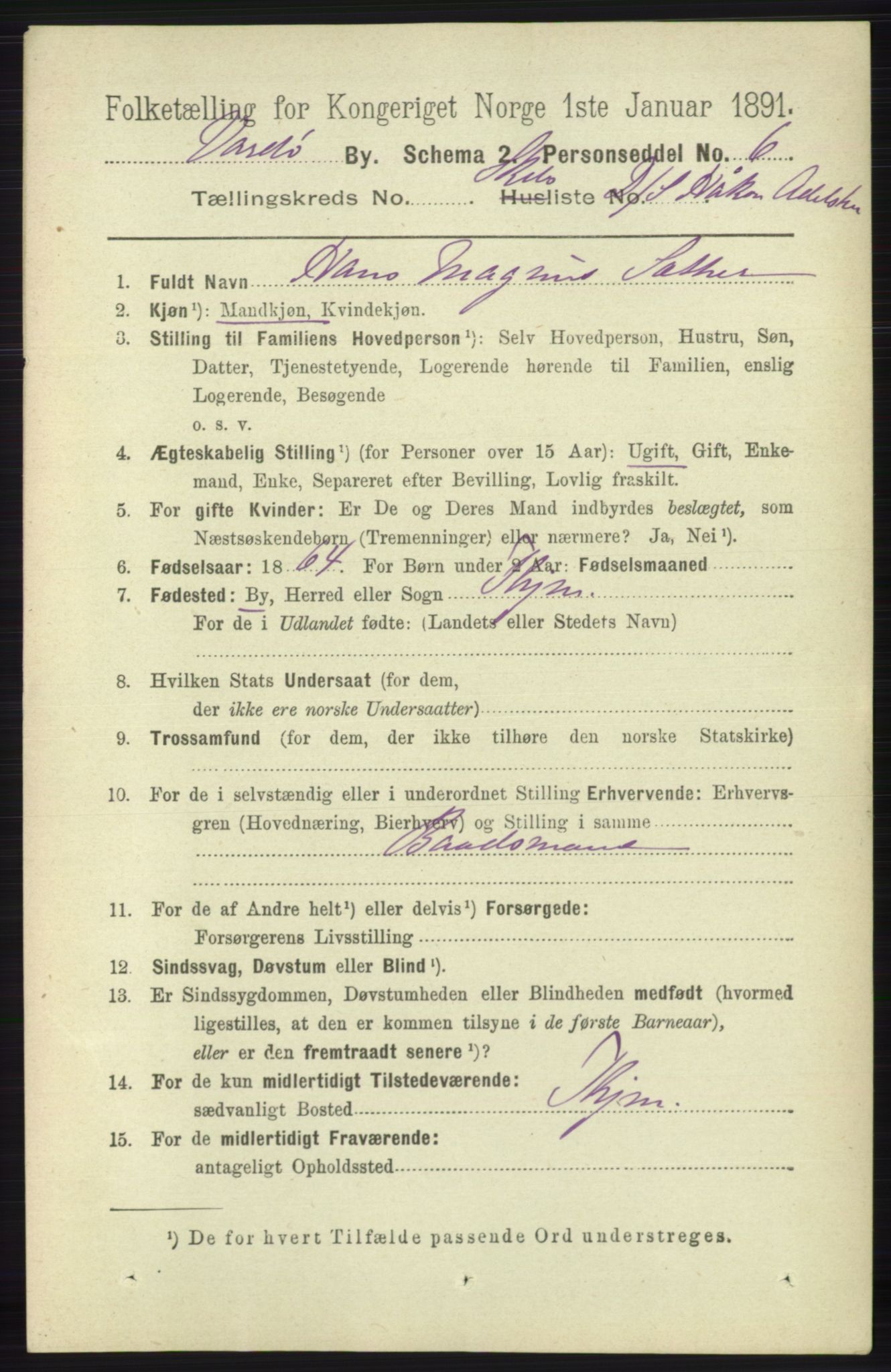 RA, 1891 census for 2002 Vardø, 1891, p. 2744