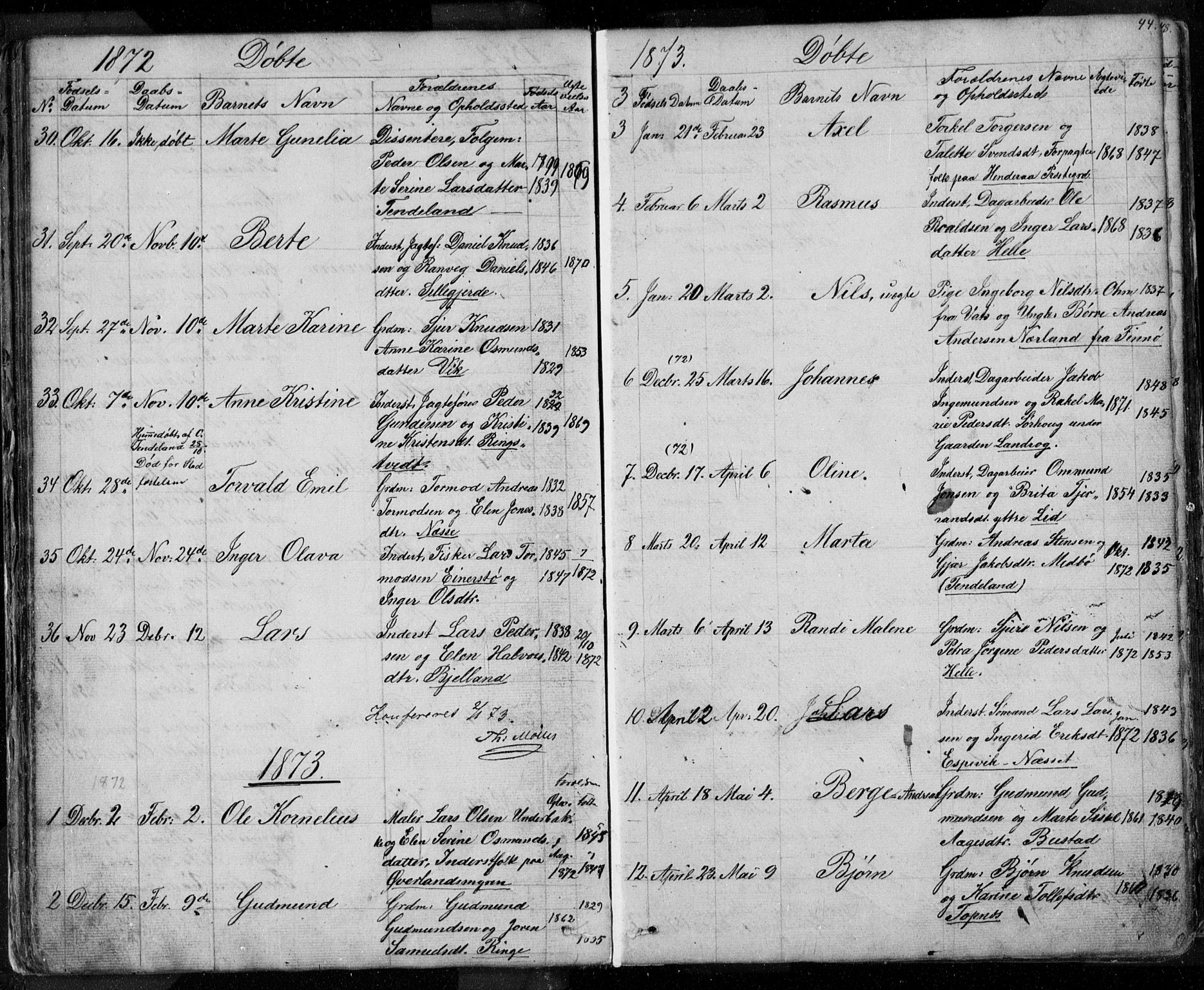 Nedstrand sokneprestkontor, SAST/A-101841/01/V: Parish register (copy) no. B 3, 1848-1933, p. 44