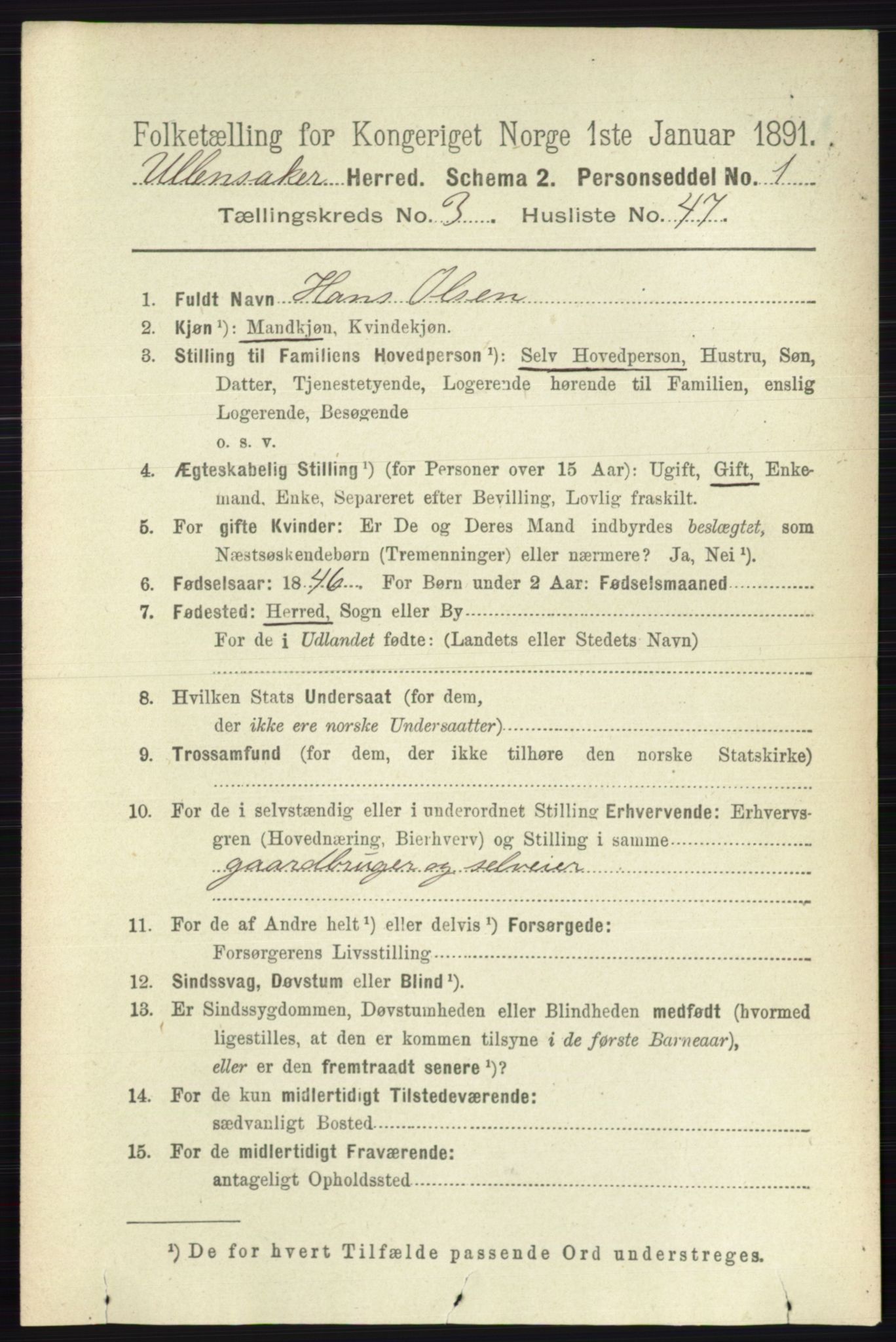 RA, 1891 census for 0235 Ullensaker, 1891, p. 1392