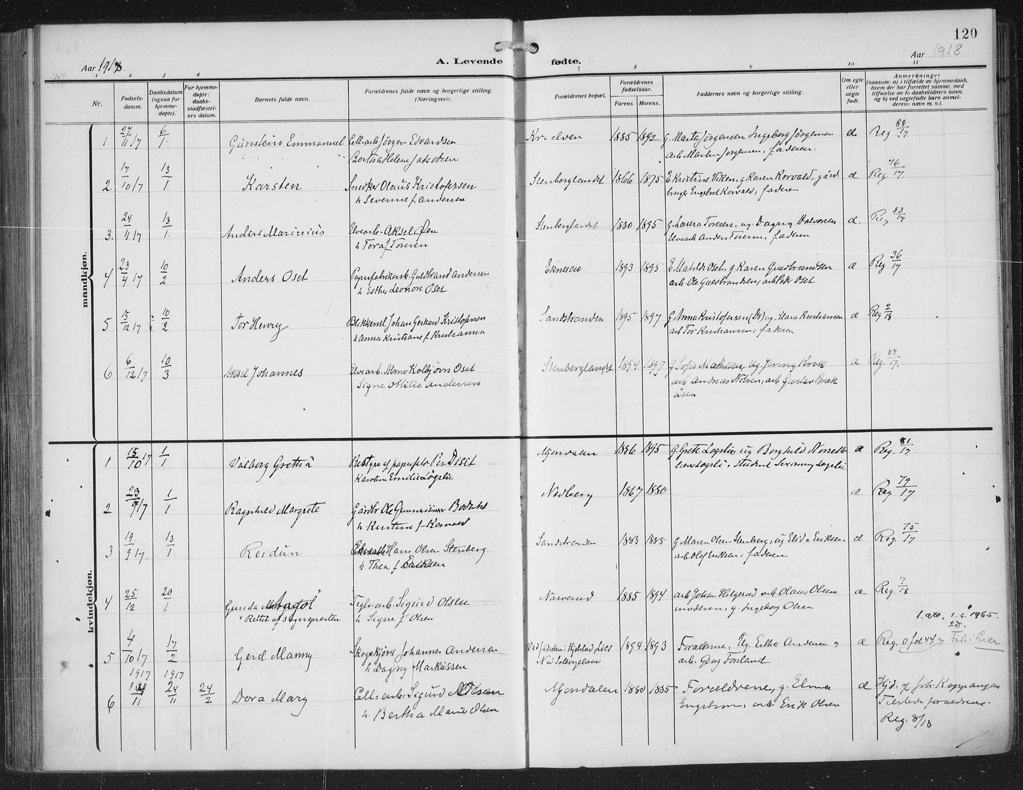 Nedre Eiker kirkebøker, SAKO/A-612/F/Fa/L0007: Parish register (official) no. 7, 1912-1918, p. 120