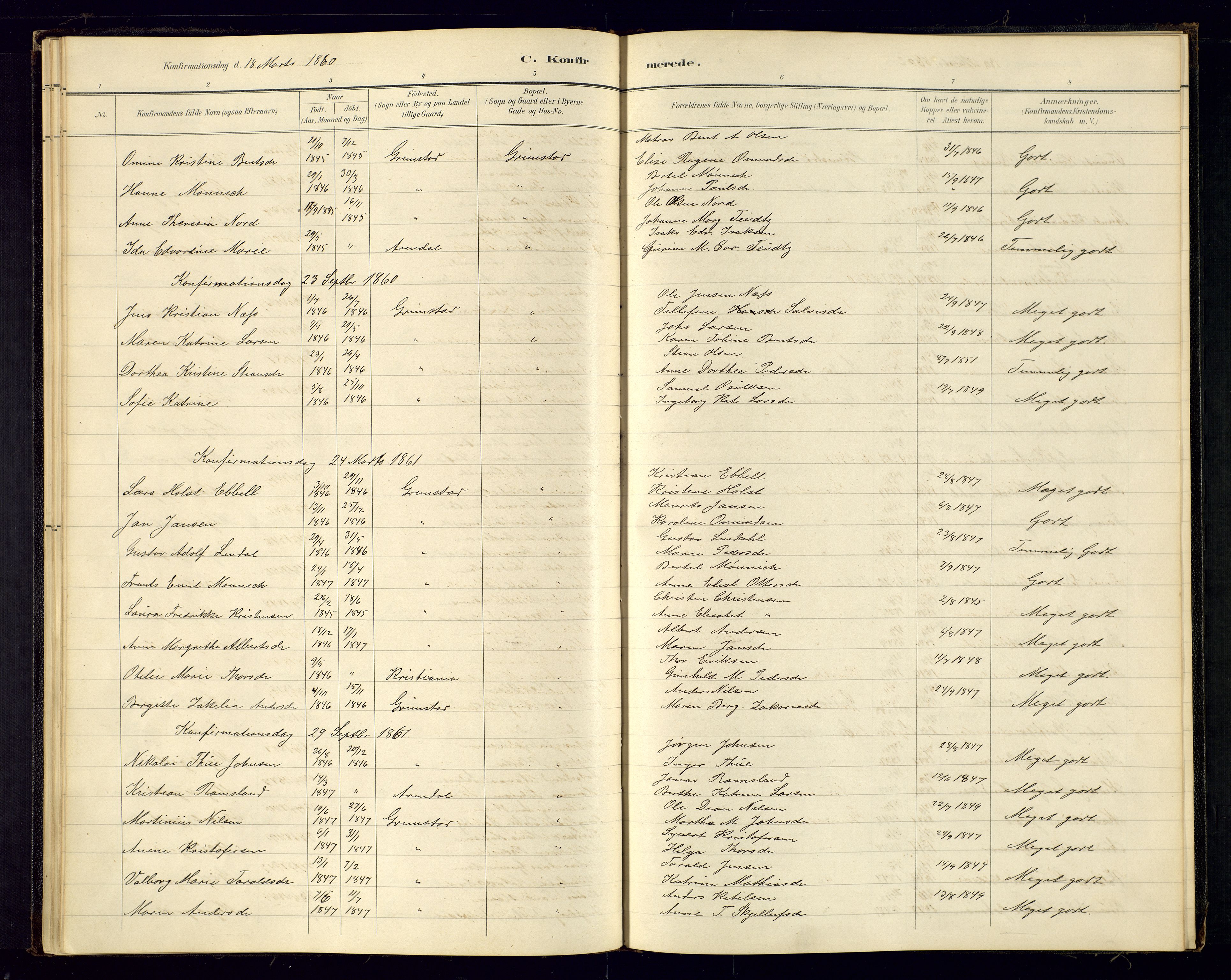 Grimstad sokneprestkontor, AV/SAK-1111-0017/F/Fa/L0001: Parish register (official) no. A 1a, 1850-1877