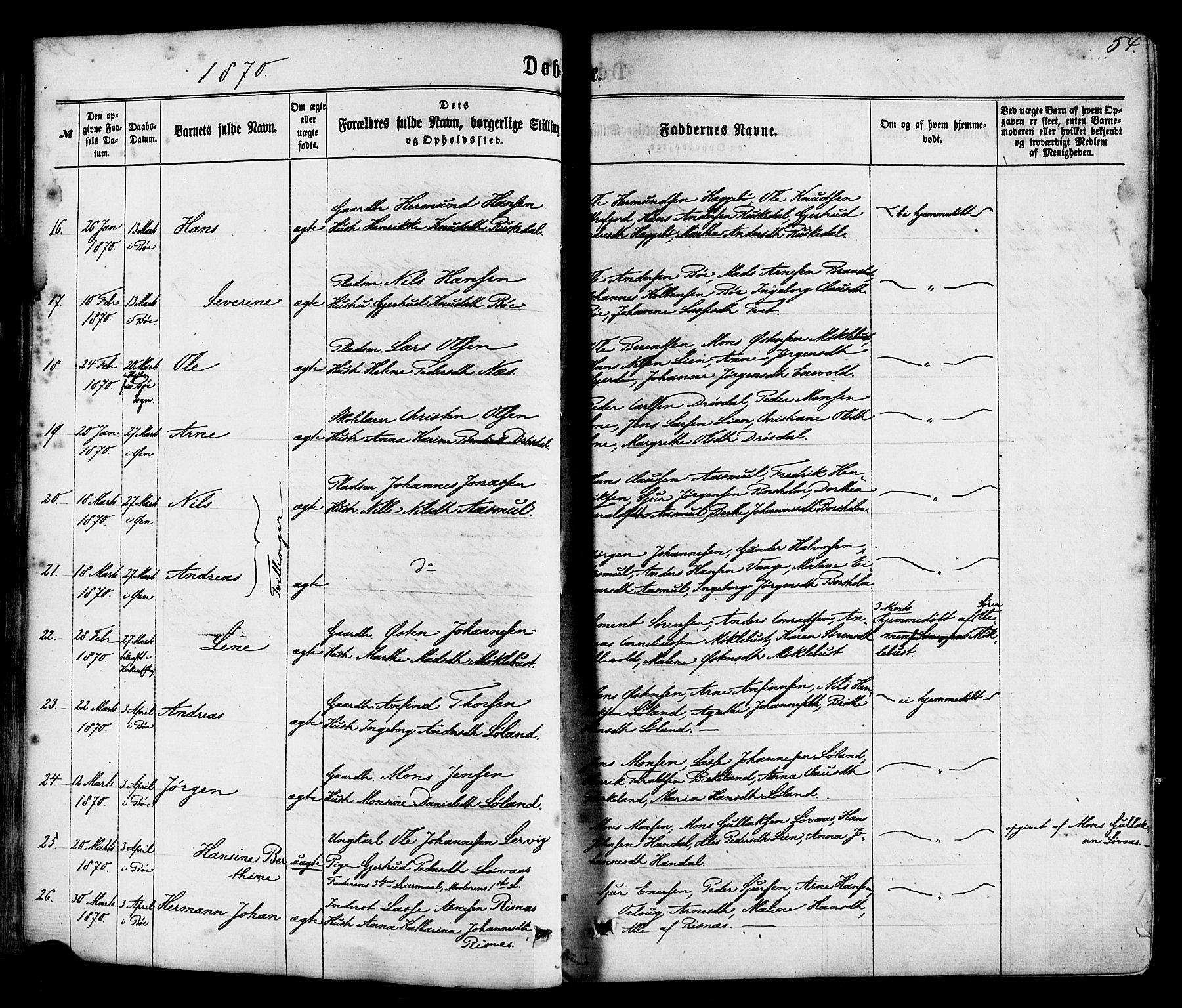 Hyllestad sokneprestembete, AV/SAB-A-80401: Parish register (official) no. A 1, 1861-1886, p. 54