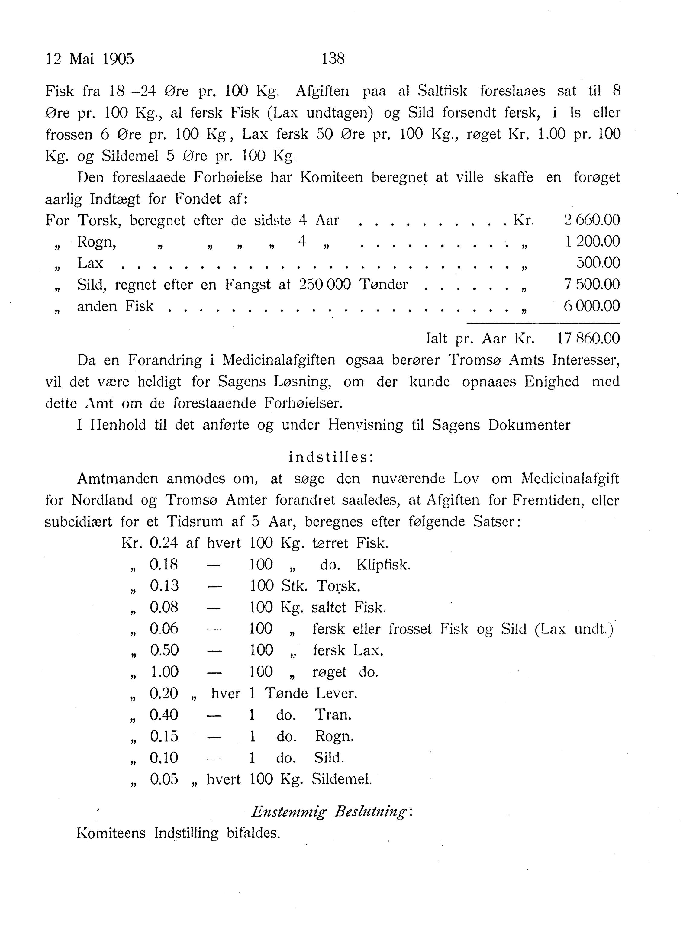 Nordland Fylkeskommune. Fylkestinget, AIN/NFK-17/176/A/Ac/L0028: Fylkestingsforhandlinger 1905, 1905