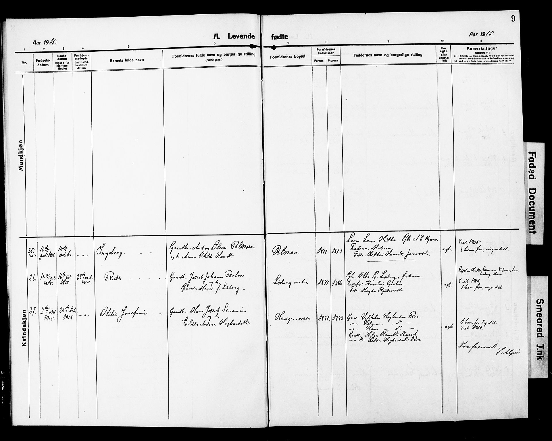 Våler prestekontor Kirkebøker, AV/SAO-A-11083/G/Ga/L0005: Parish register (copy) no. I 5, 1915-1931, p. 9