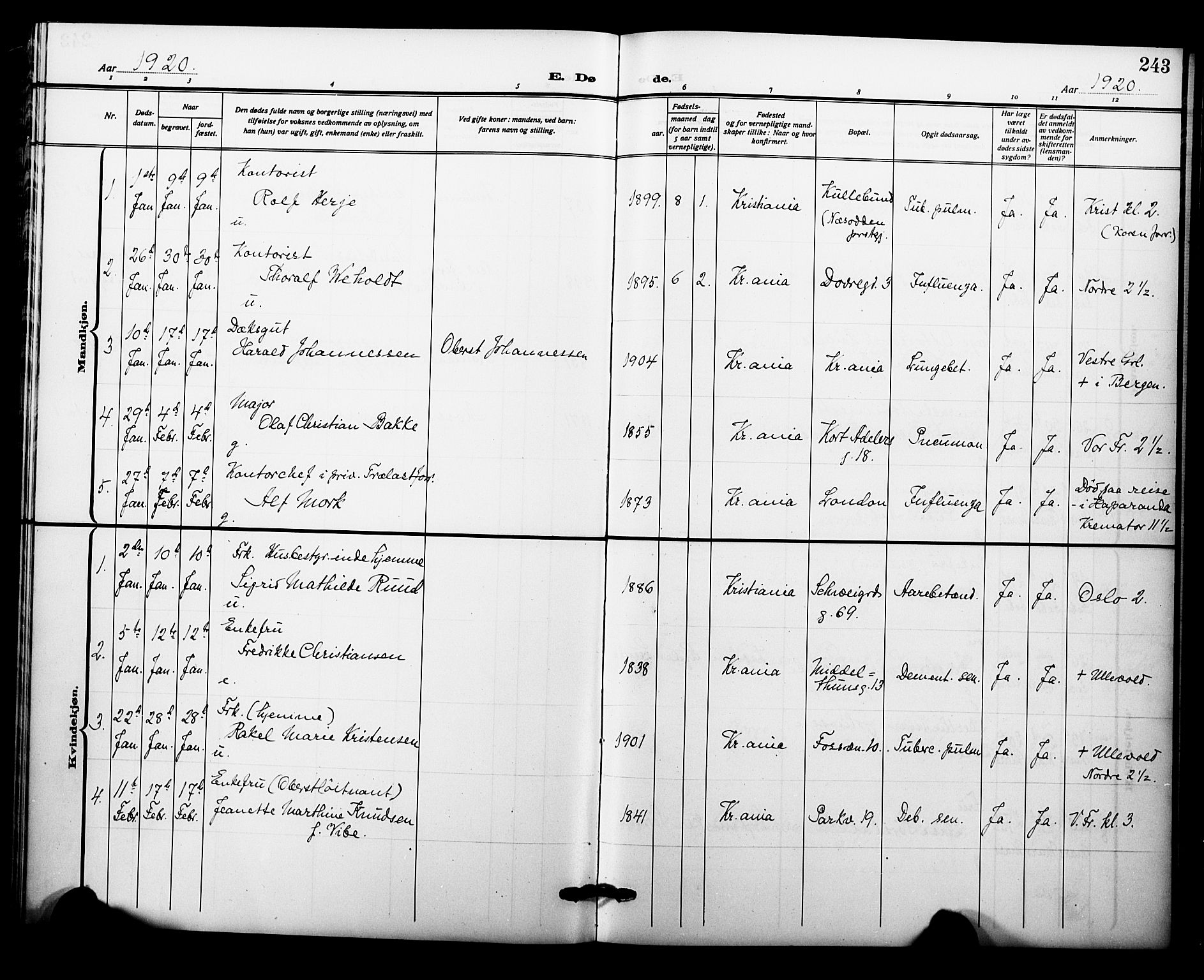 Garnisonsmenigheten Kirkebøker, AV/SAO-A-10846/F/Fa/L0015: Parish register (official) no. 15, 1915-1921, p. 243