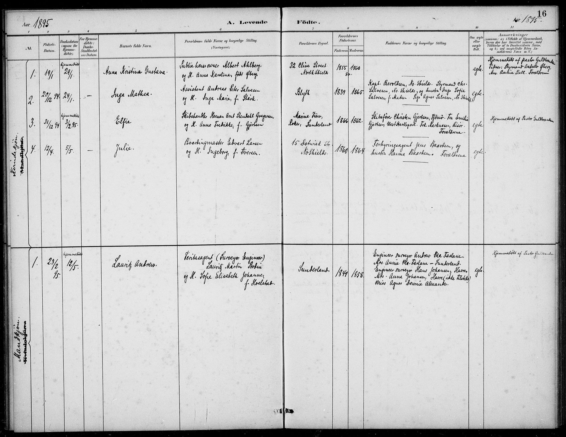 Den norske sjømannsmisjon i utlandet/Tyne-havnene (North Shields og New Castle), SAB/SAB/PA-0101/H/Ha/L0002: Parish register (official) no. A 2, 1883-1938, p. 16
