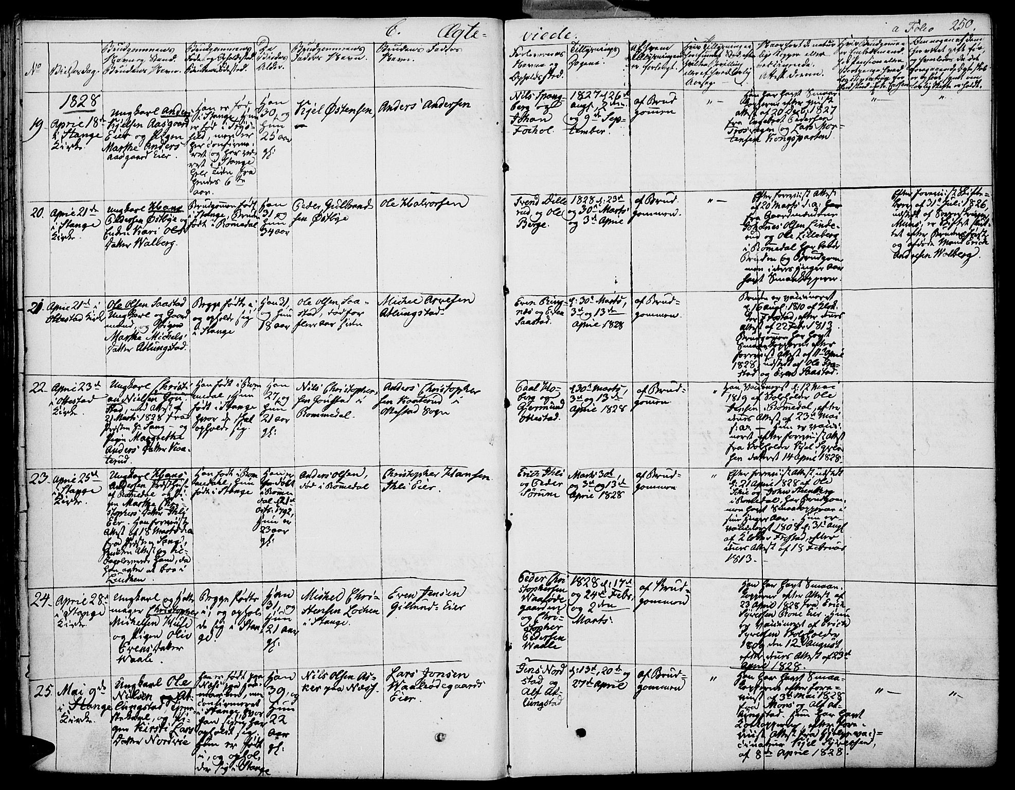 Stange prestekontor, SAH/PREST-002/K/L0009: Parish register (official) no. 9, 1826-1835, p. 250
